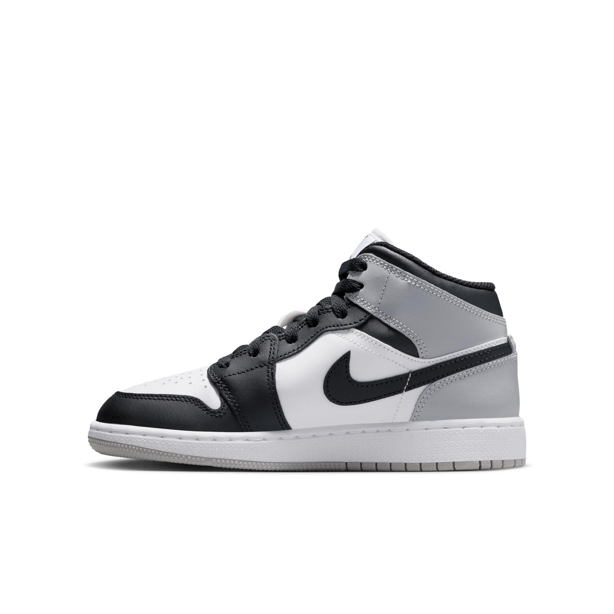 Jordan 1 Mid Grade School Boys' "White/Black/Lt Smoke Grey" Shoe
