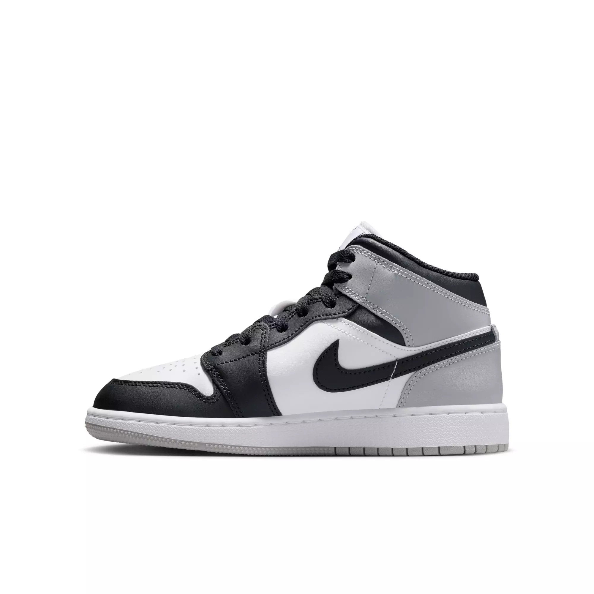 Jordan 1 Mid "White/Black/Lt Smoke Grey" Grade School Boys' Shoe - WHITE/BLACK