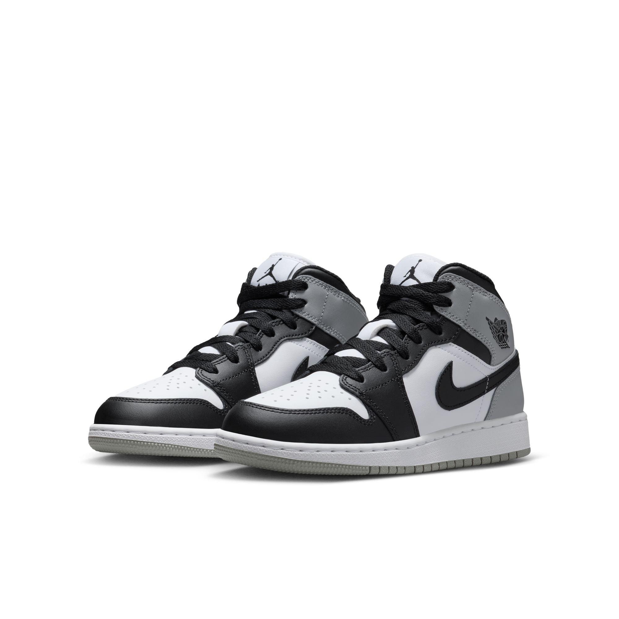 Jordan 1 Mid Grade School Boys' "White/Black/Lt Smoke Grey" Shoe
