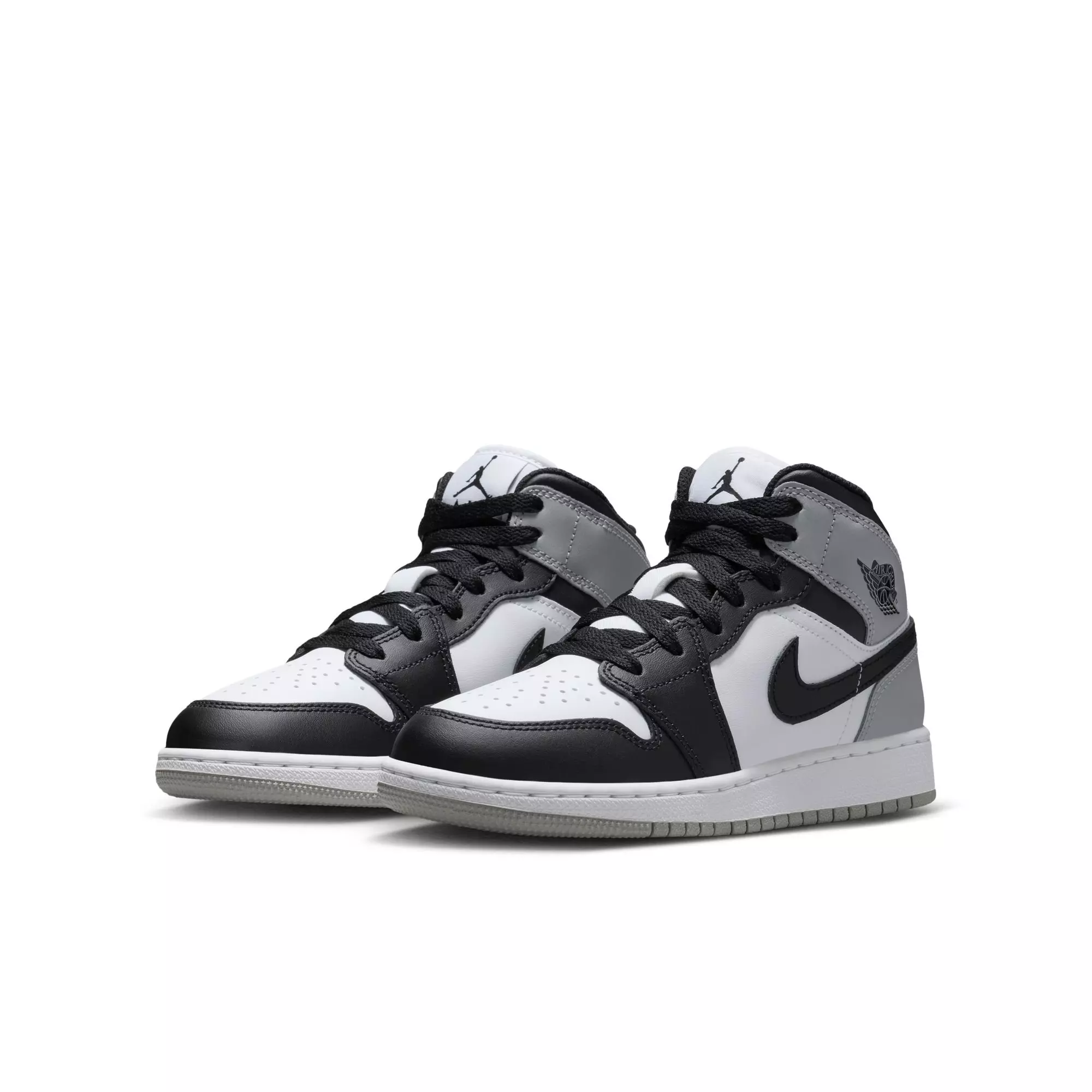Jordan 1 Mid "White/Black/Lt Smoke Grey" Grade School Boys' Shoe - WHITE/BLACK
