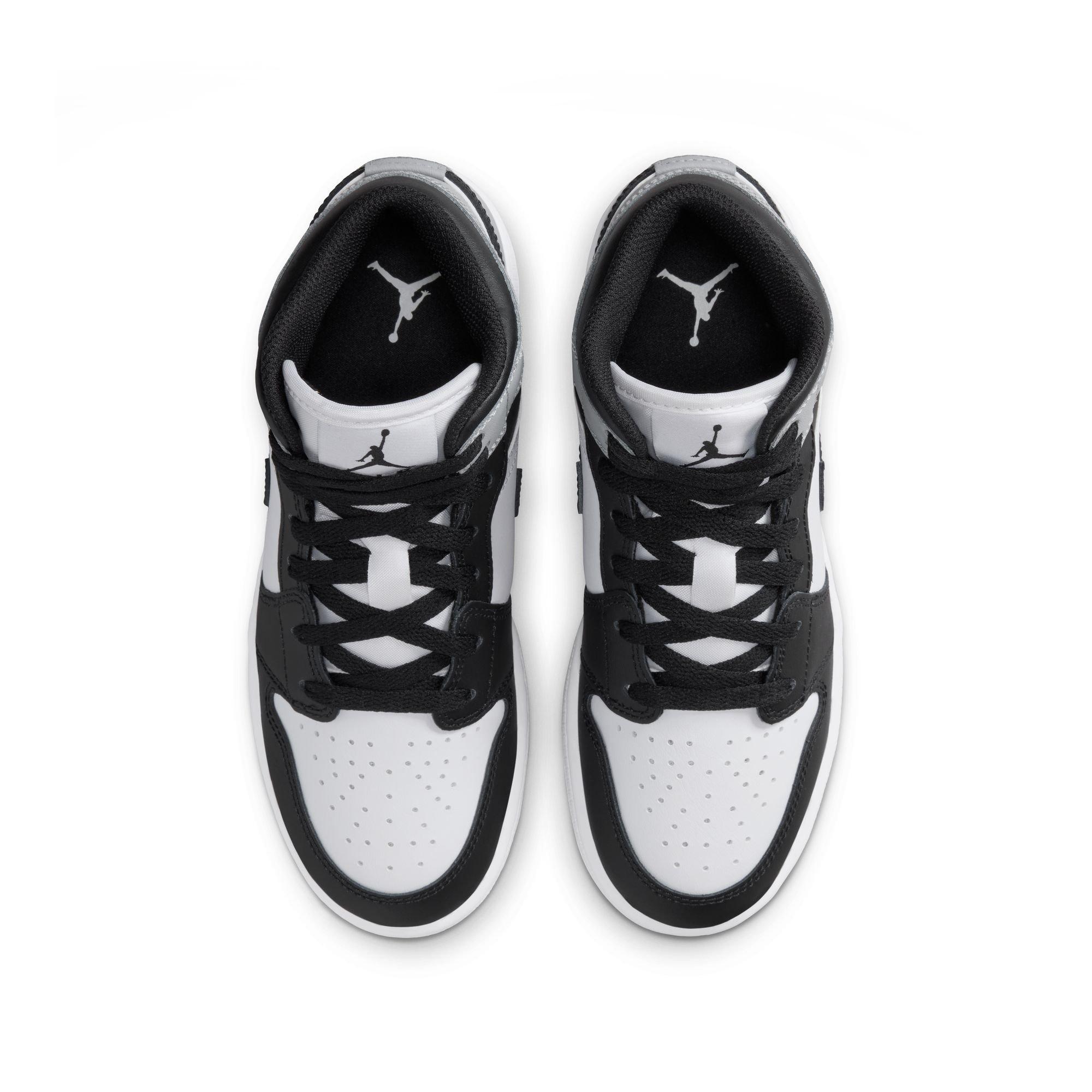 Jordan 1 Mid Grade School Boys' "White/Black/Lt Smoke Grey" Shoe