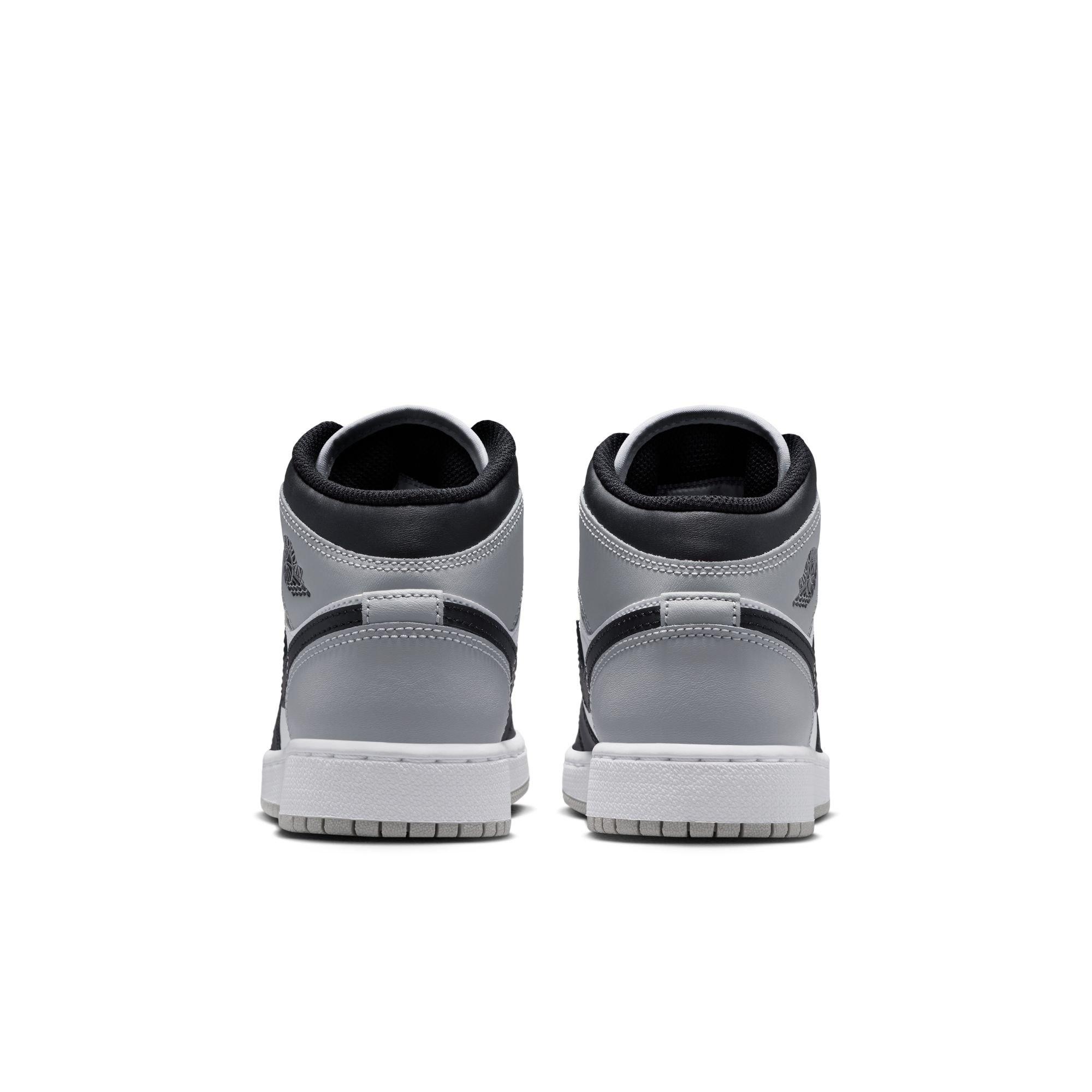Jordan 1 Mid Grade School Boys' "White/Black/Lt Smoke Grey" Shoe