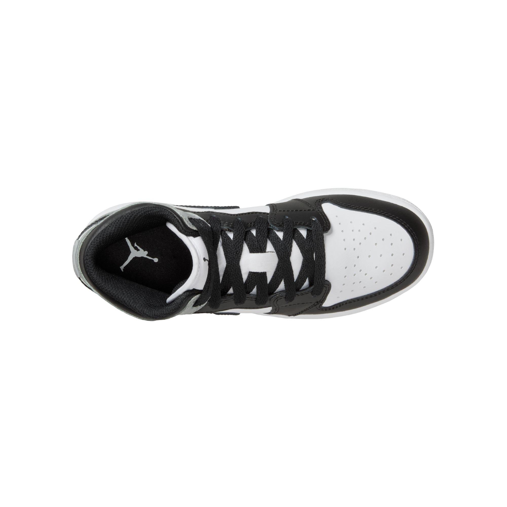 Jordan 1 Mid Grade School Boys' "White/Black/Lt Smoke Grey" Shoe