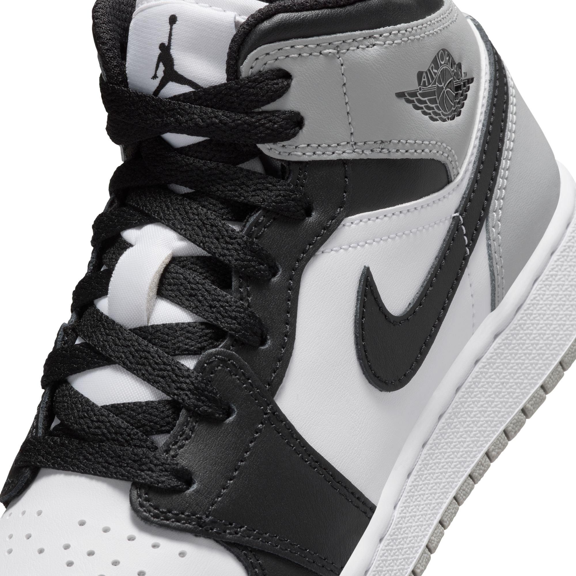 Jordan 1 Mid Grade School Boys' "White/Black/Lt Smoke Grey" Shoe