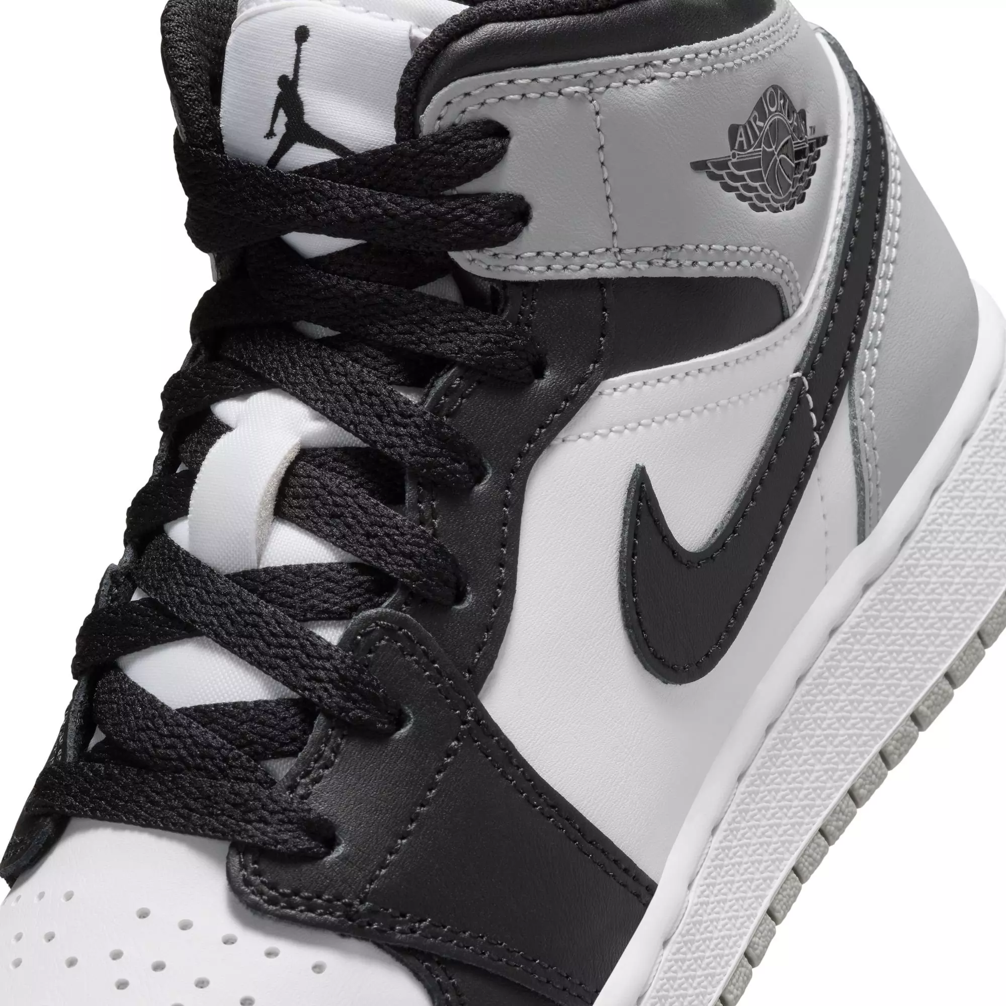 Jordan 1 Mid "White/Black/Lt Smoke Grey" Grade School Boys' Shoe - WHITE/BLACK