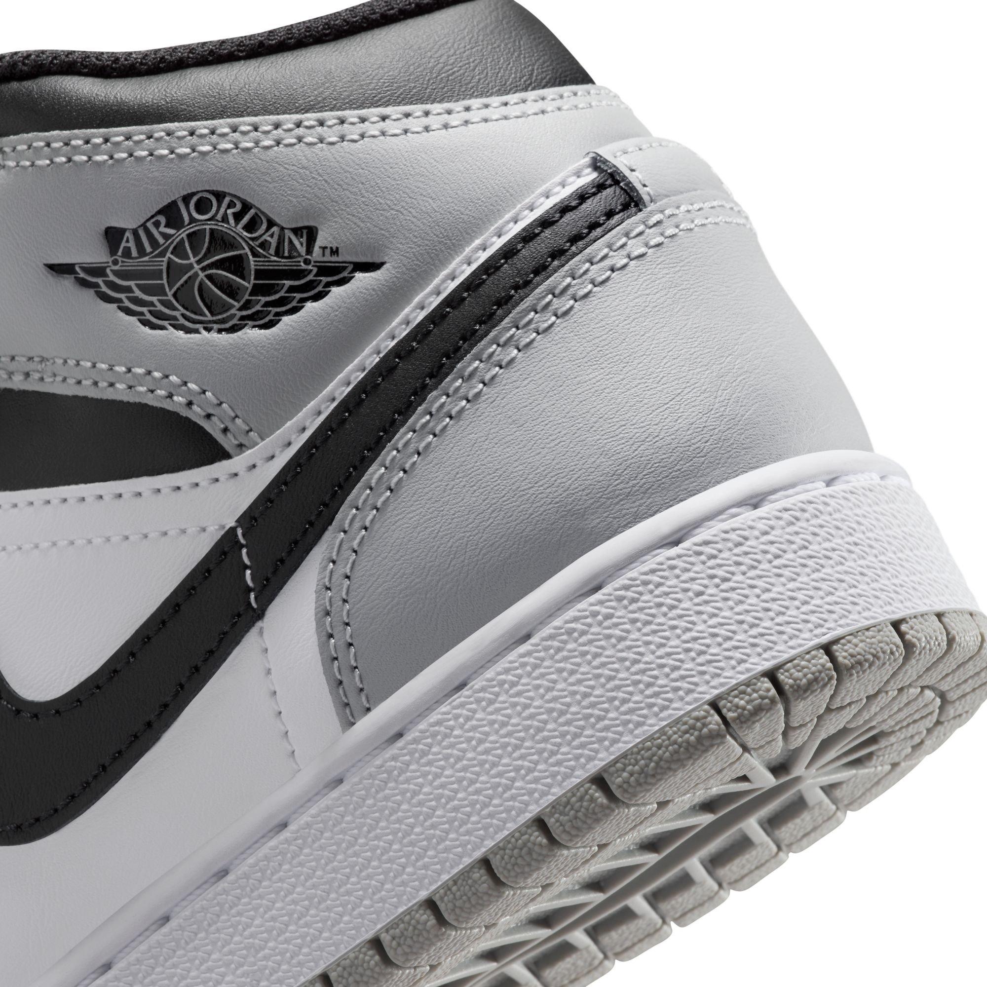 Jordan 1 Mid Grade School Boys' "White/Black/Lt Smoke Grey" Shoe