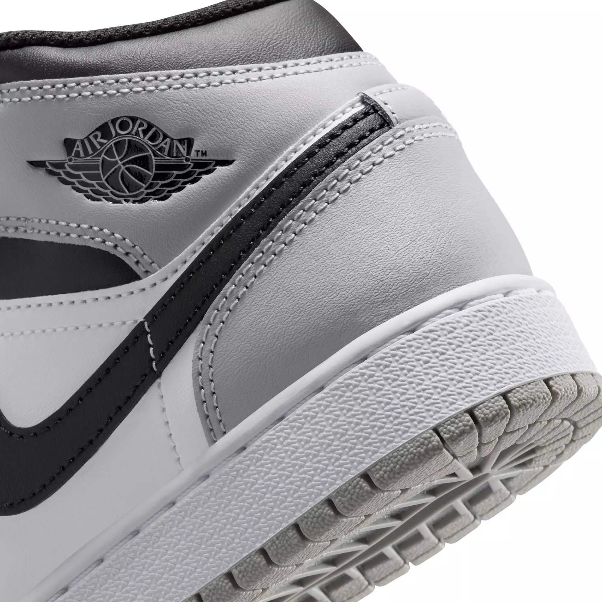 Jordan 1 Mid "White/Black/Lt Smoke Grey" Grade School Boys' Shoe - WHITE/BLACK