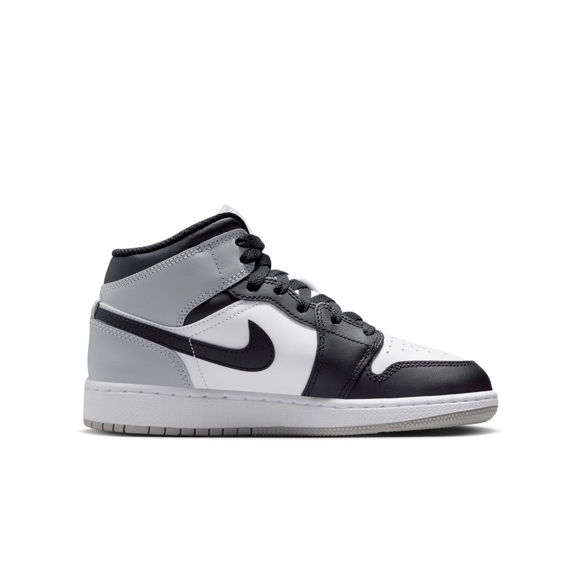 Jordan 1 Mid Grade School Boys' "White/Black/Lt Smoke Grey" Shoe