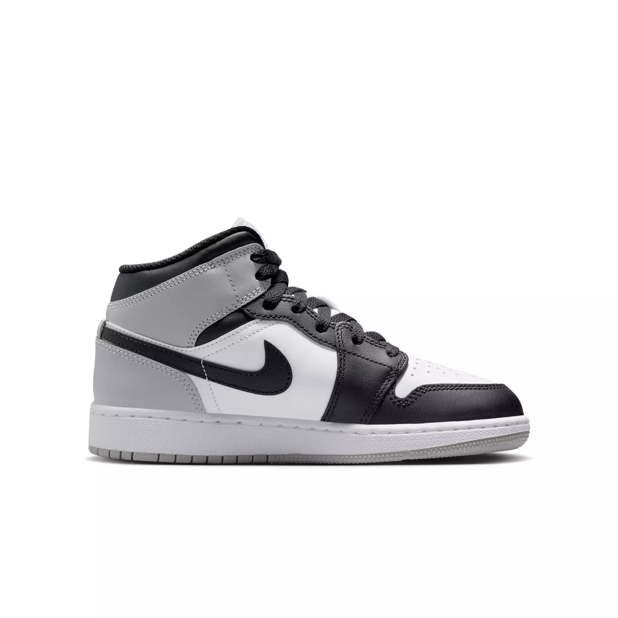 Jordan 1 Mid "White/Black/Lt Smoke Grey" Grade School Boys' Shoe - WHITE/BLACK