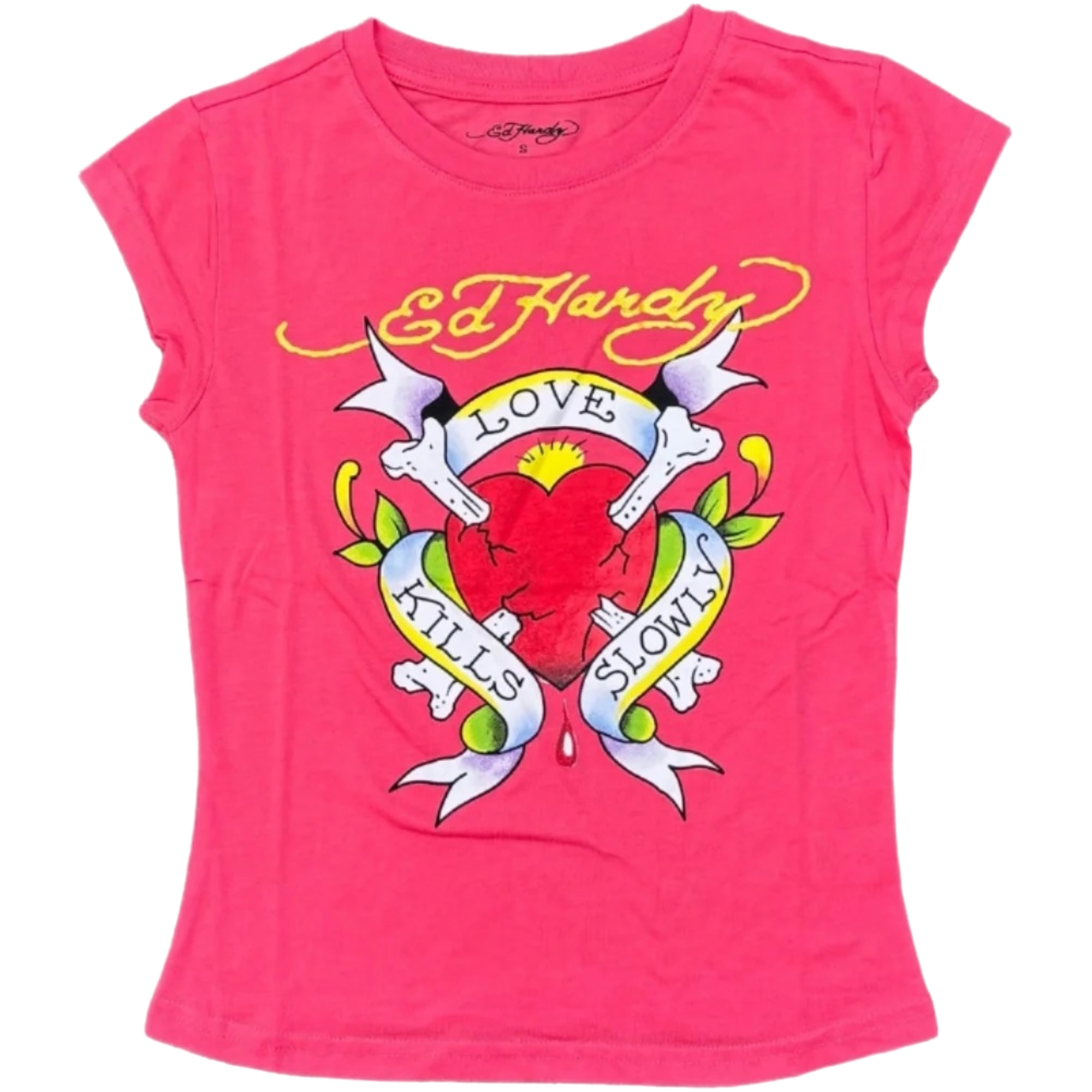 Ed Hardy Women's Heart Cap Sleeve Tee - PINK Thumbnail View 1