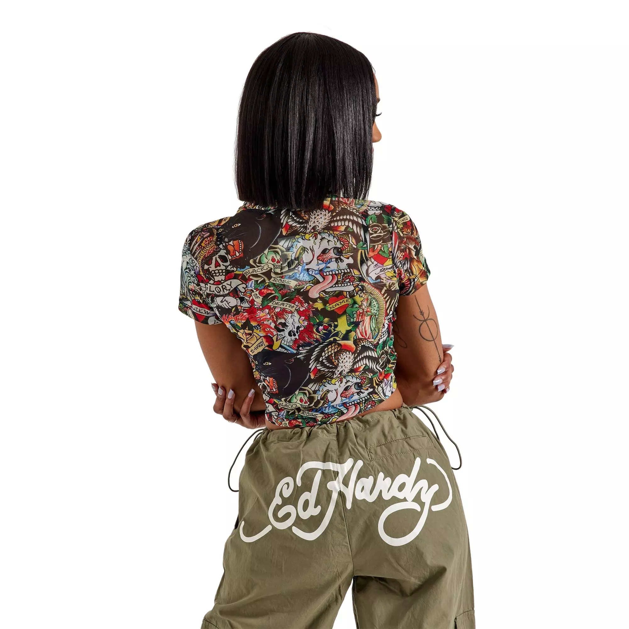 Ed Hardy Women's Power Mesh Baby Tee - MULTI-COLOR