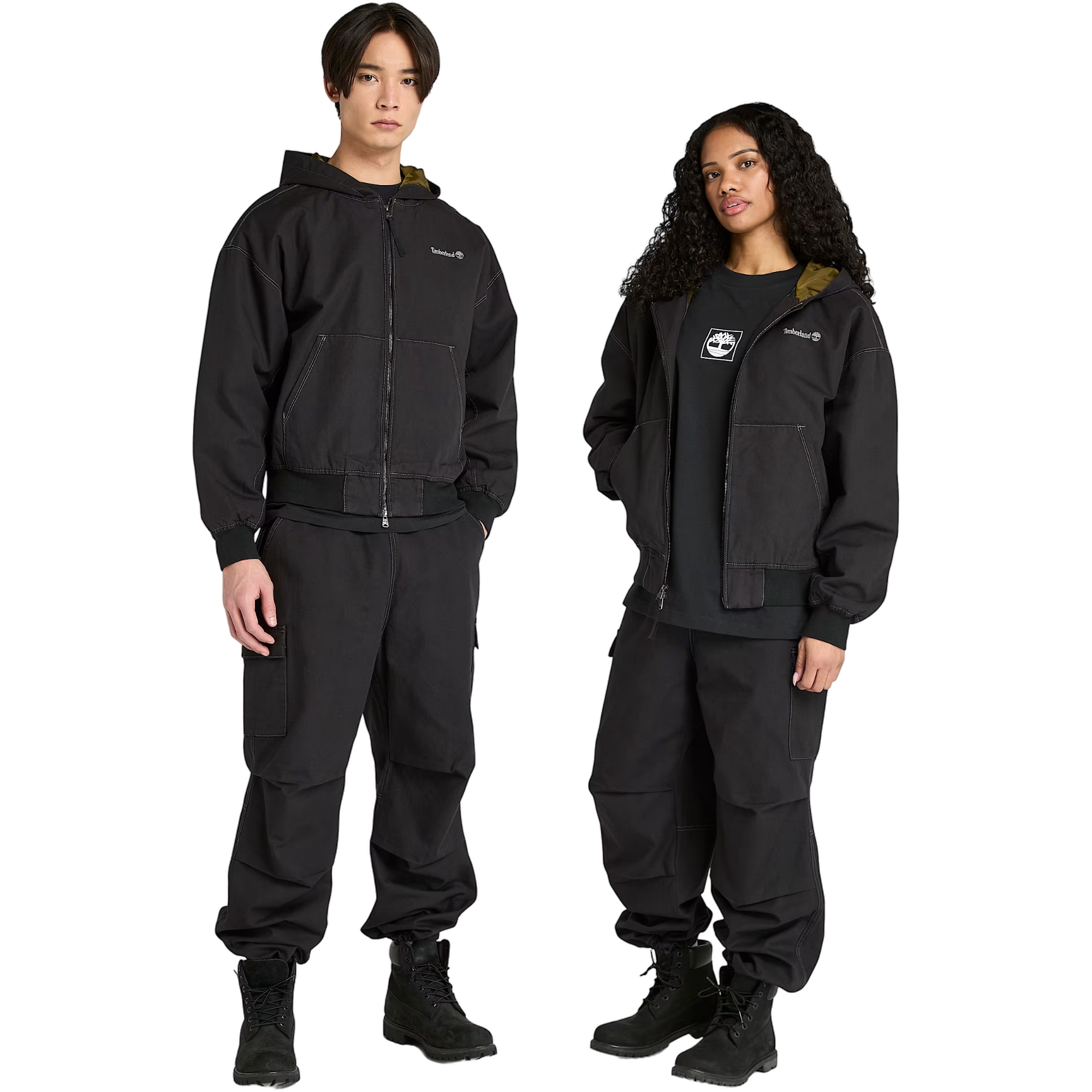 Timberland Unisex Washed Duck Canvas Hooded Jacket - BLACK Thumbnail View 1