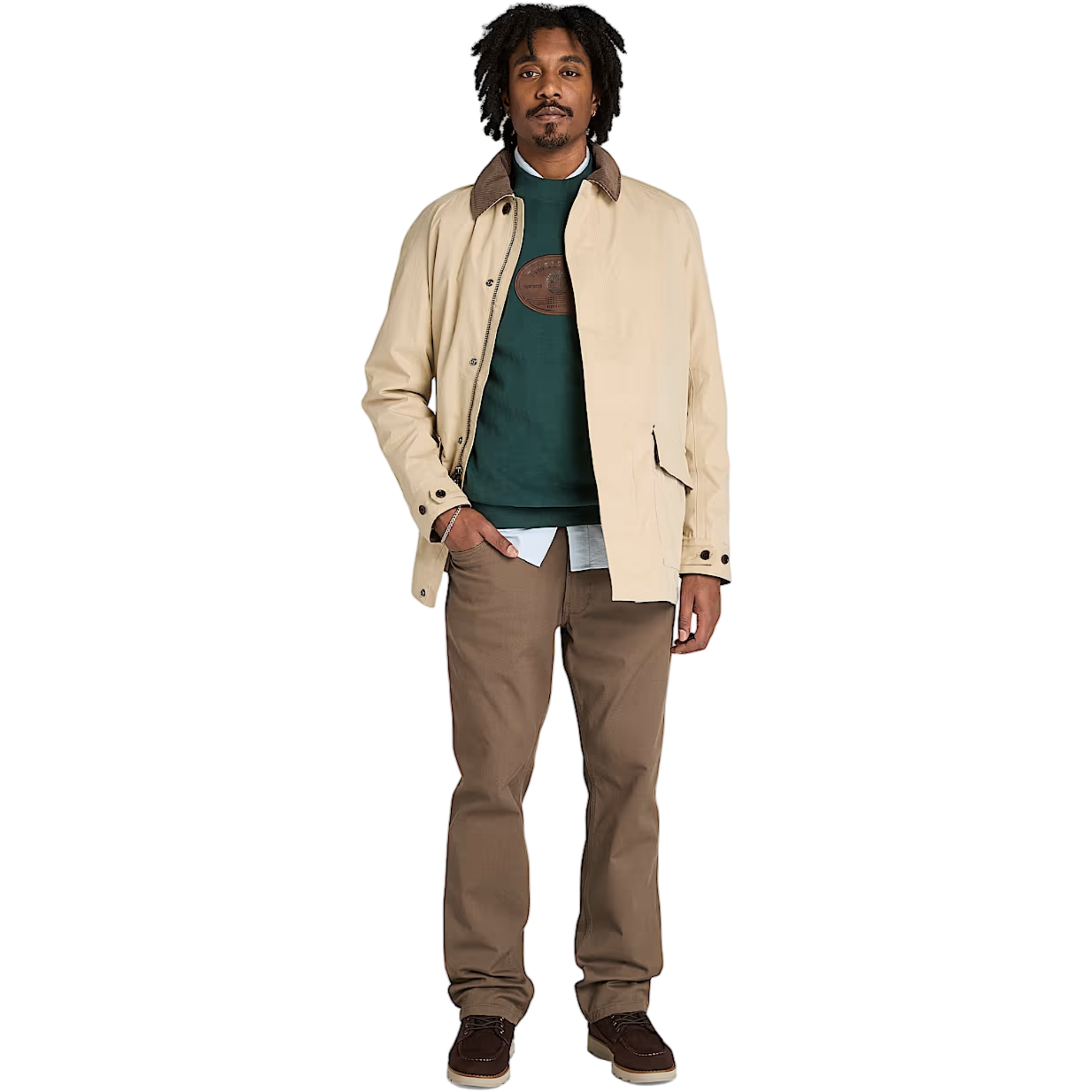 Timberland Men's Leather Badge Crew Sweatshirt - GREEN Thumbnail View 4