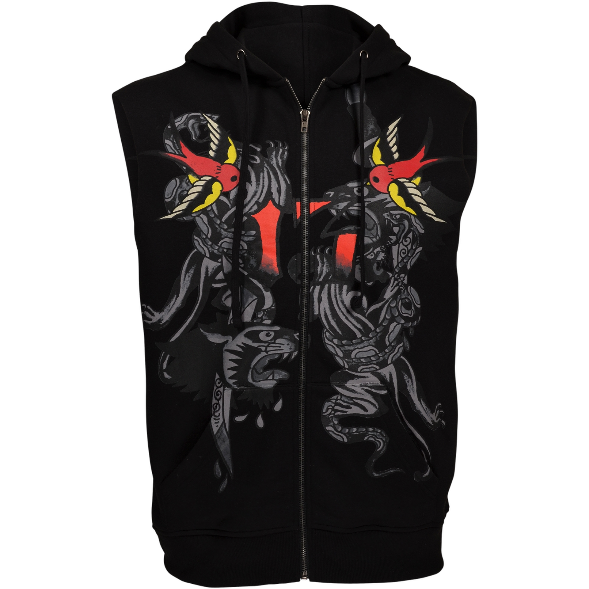 Ed Hardy Men's Swallows Fleece Cut Off Hoodie - Black - BLACK Thumbnail View 1