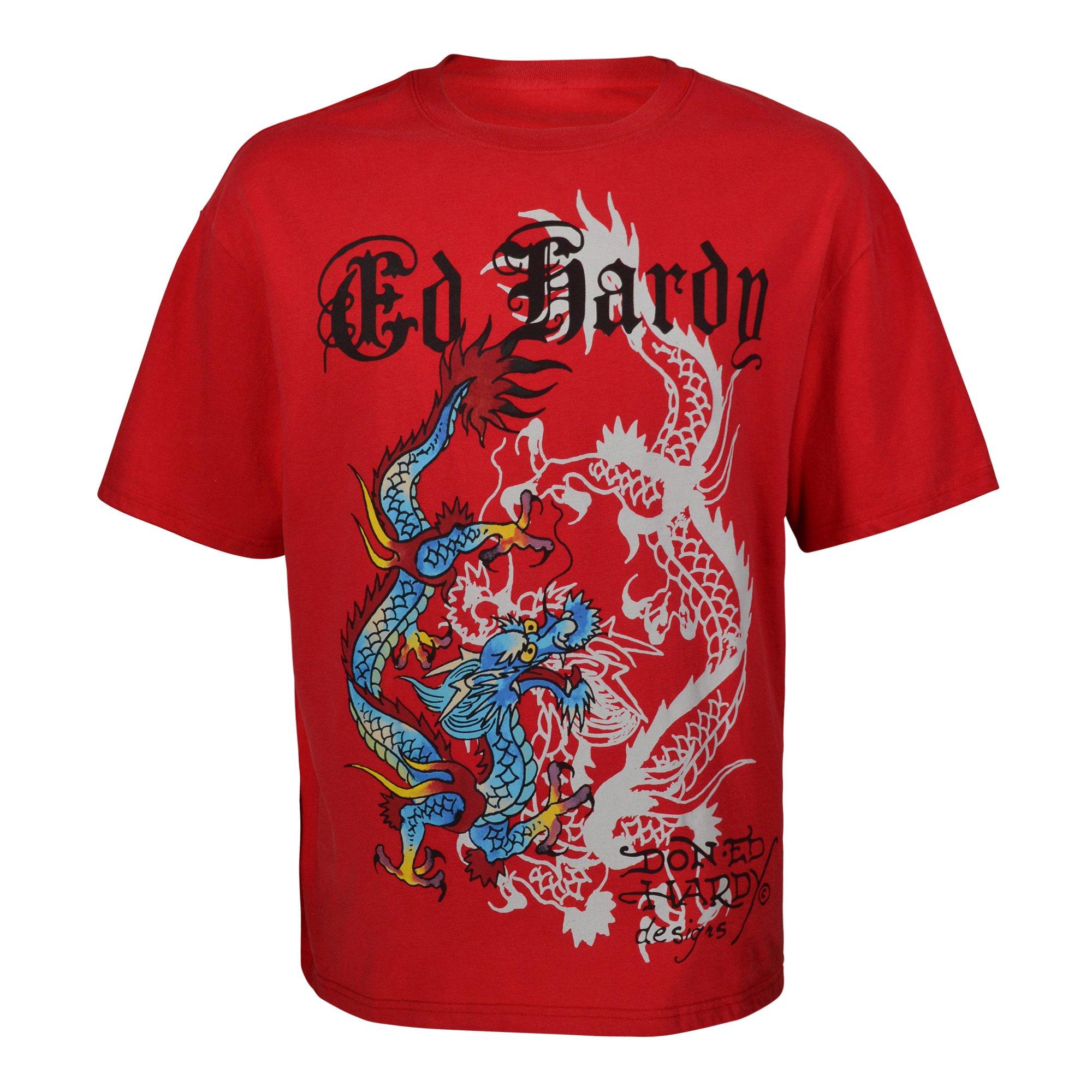 Ed Hardy Men's Dragons Boxy Tee - Vintage Red - RED Thumbnail View 1