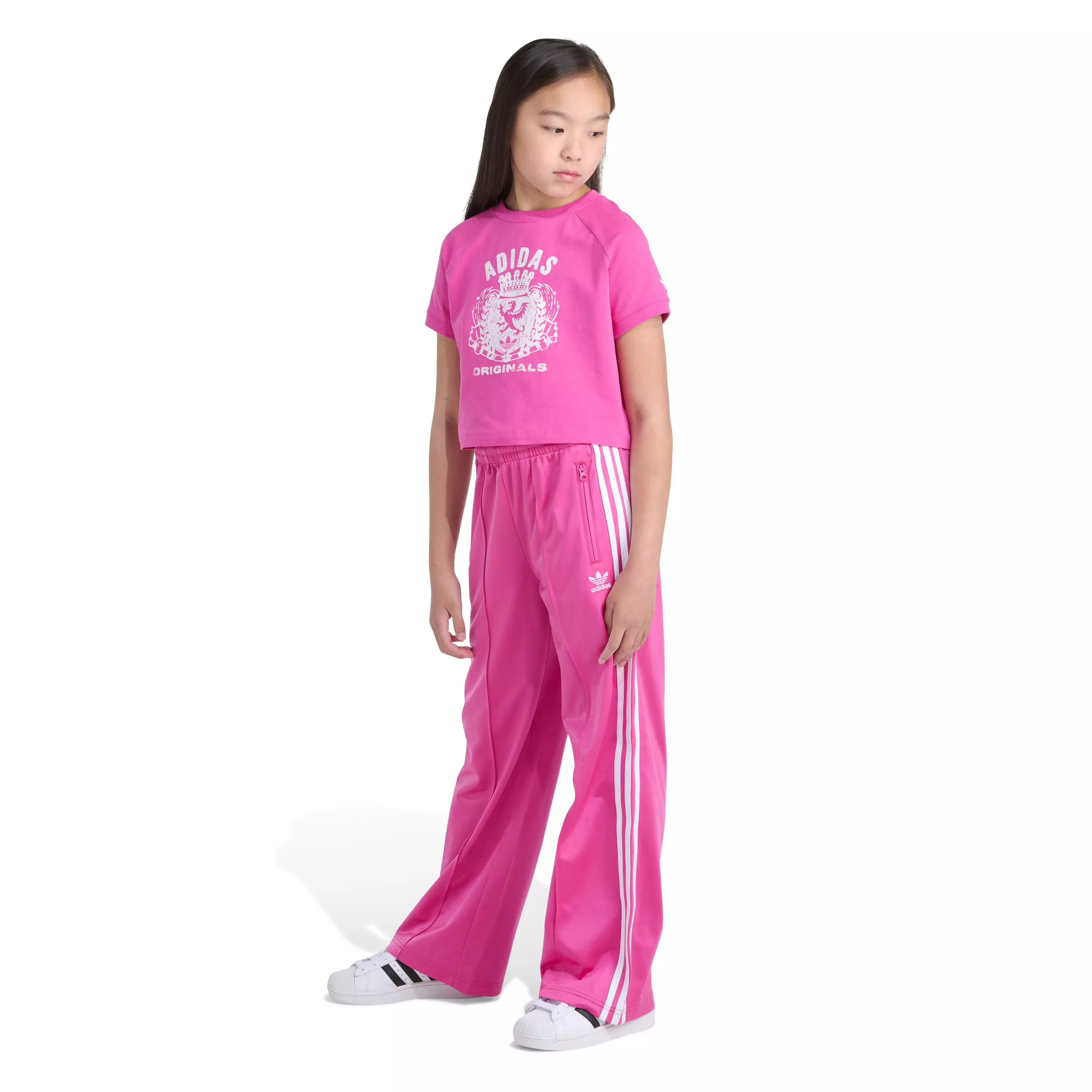 adidas Big Girls' Wide Leg Firebird Pants - Pink Fusion - PINK