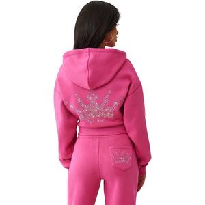 True Religion Women's Relaxed Crystal Crown Cropped Hoodie