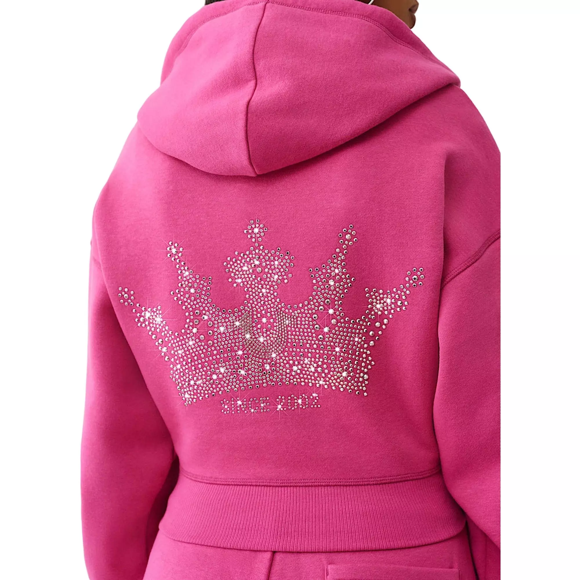 True Religion Women's Relaxed Crystal Crown Cropped Hoodie - PINK