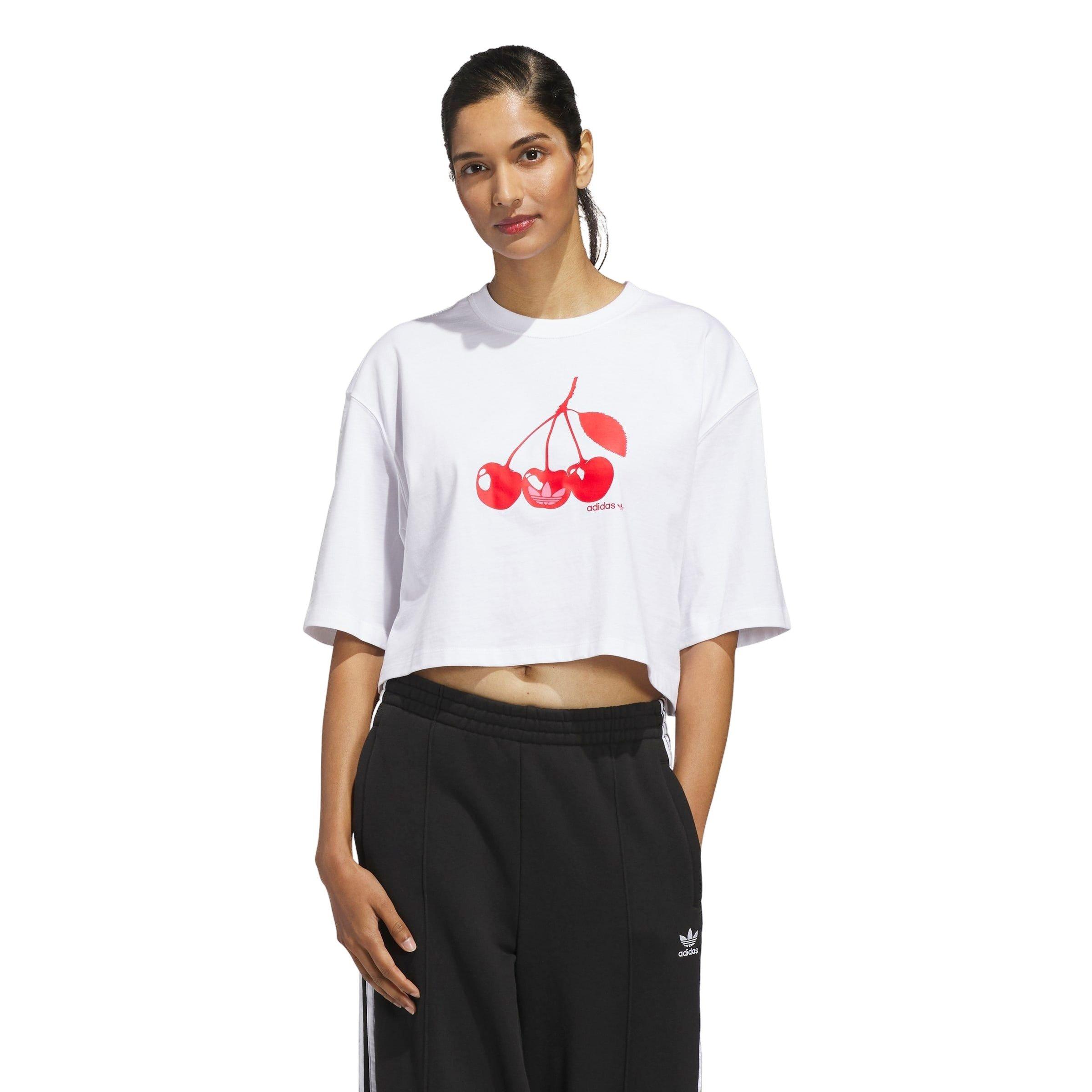 adidas Women's Cropped Cherry Tee - White - WHITE Thumbnail View 1