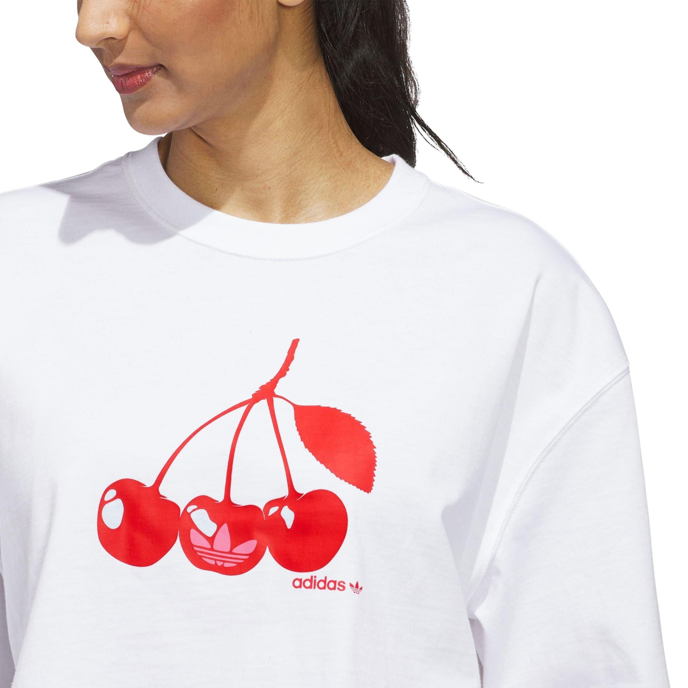 adidas Women's Cropped Cherry Tee - White - WHITE Thumbnail View 3