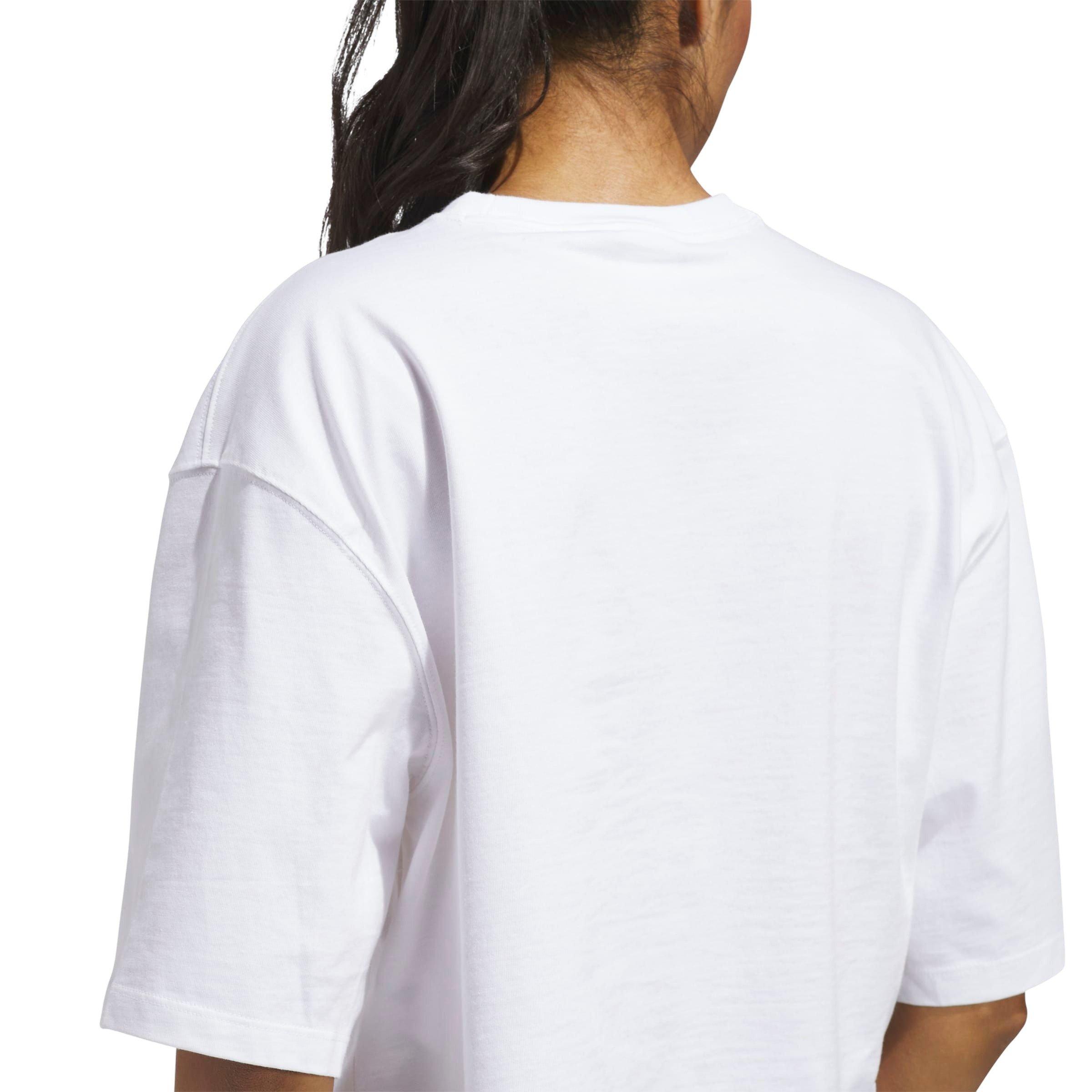 adidas Women's Cropped Cherry Tee - White - WHITE Thumbnail View 4