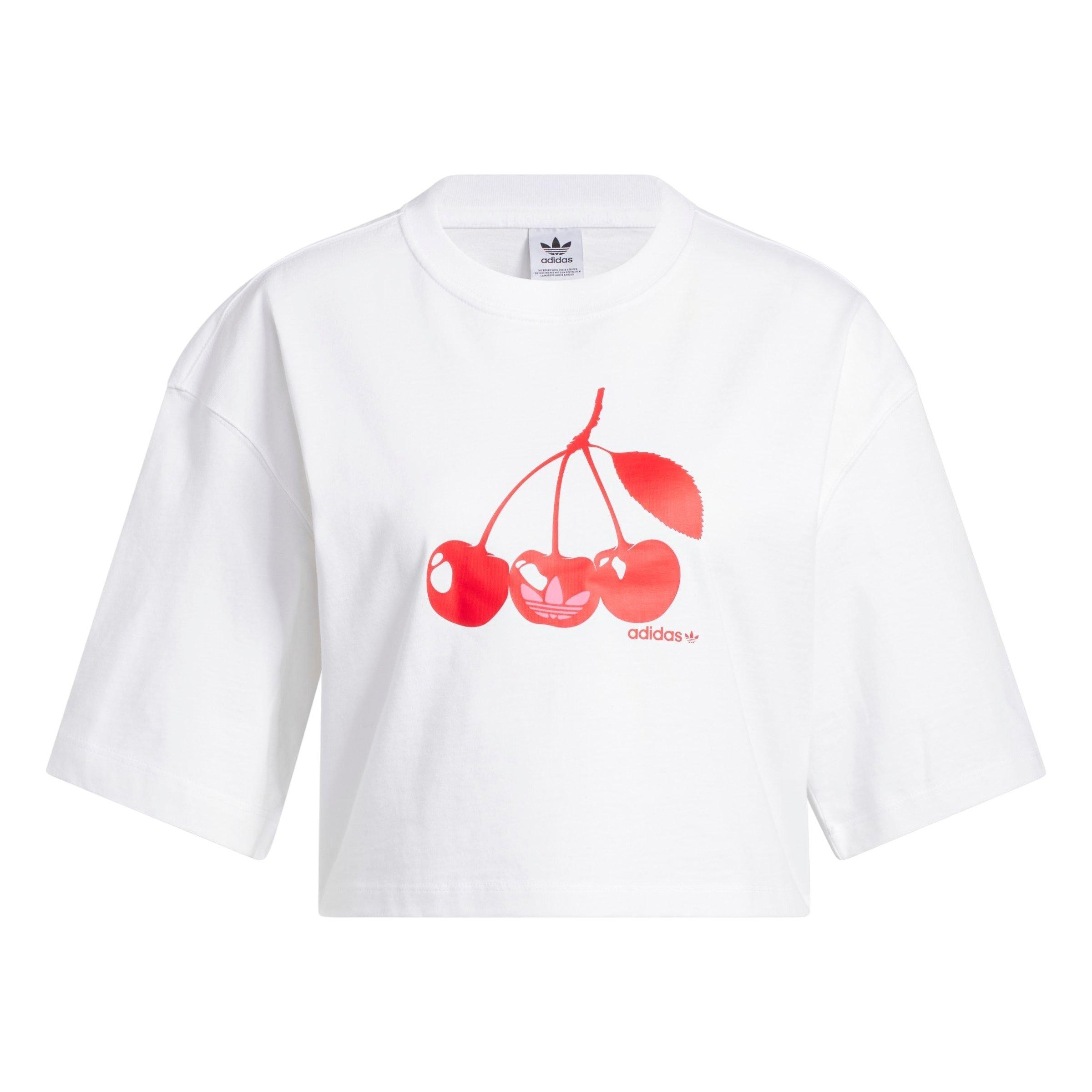adidas Women's Cropped Cherry Tee - White - WHITE Thumbnail View 6