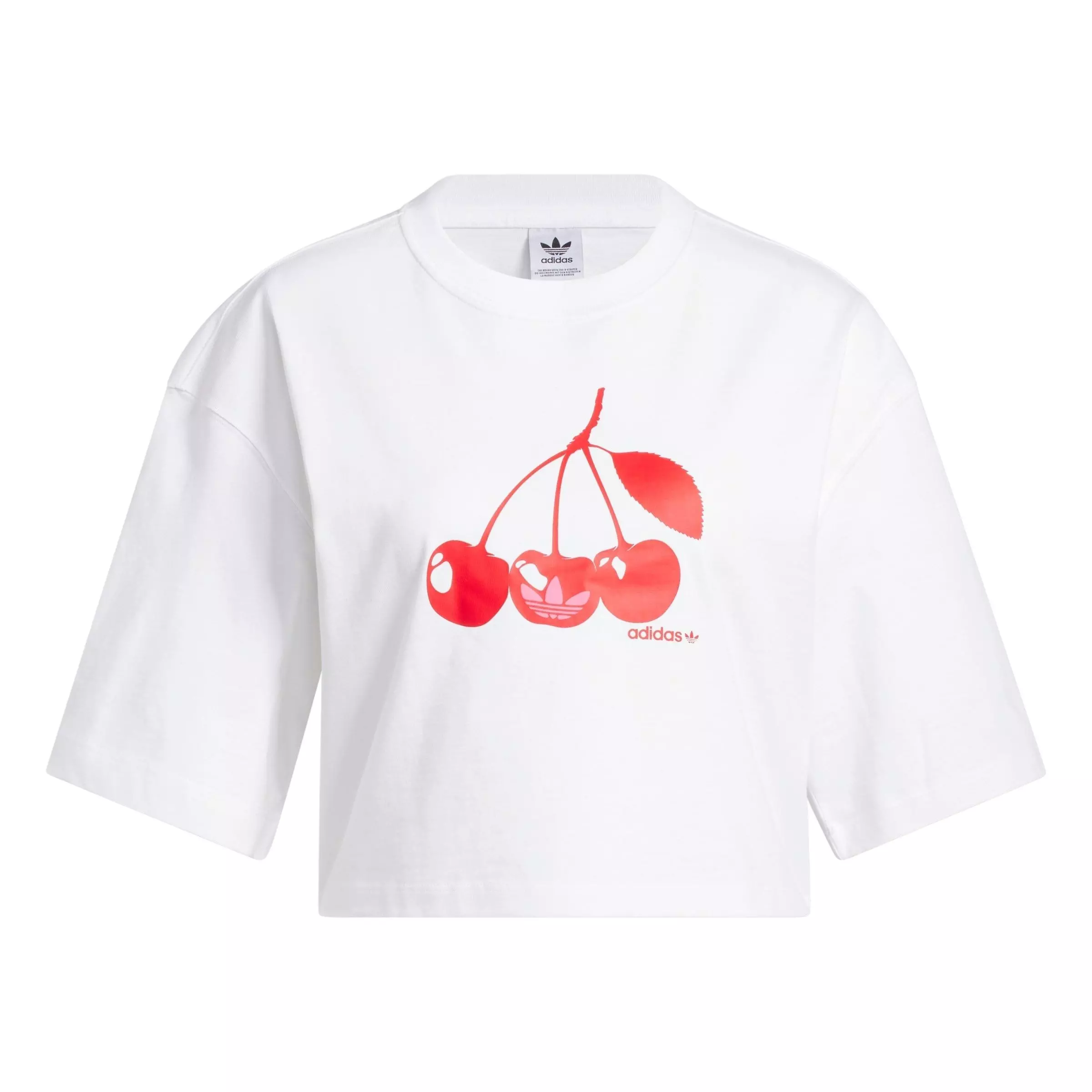 adidas Women's Cropped Cherry Tee - White - WHITE