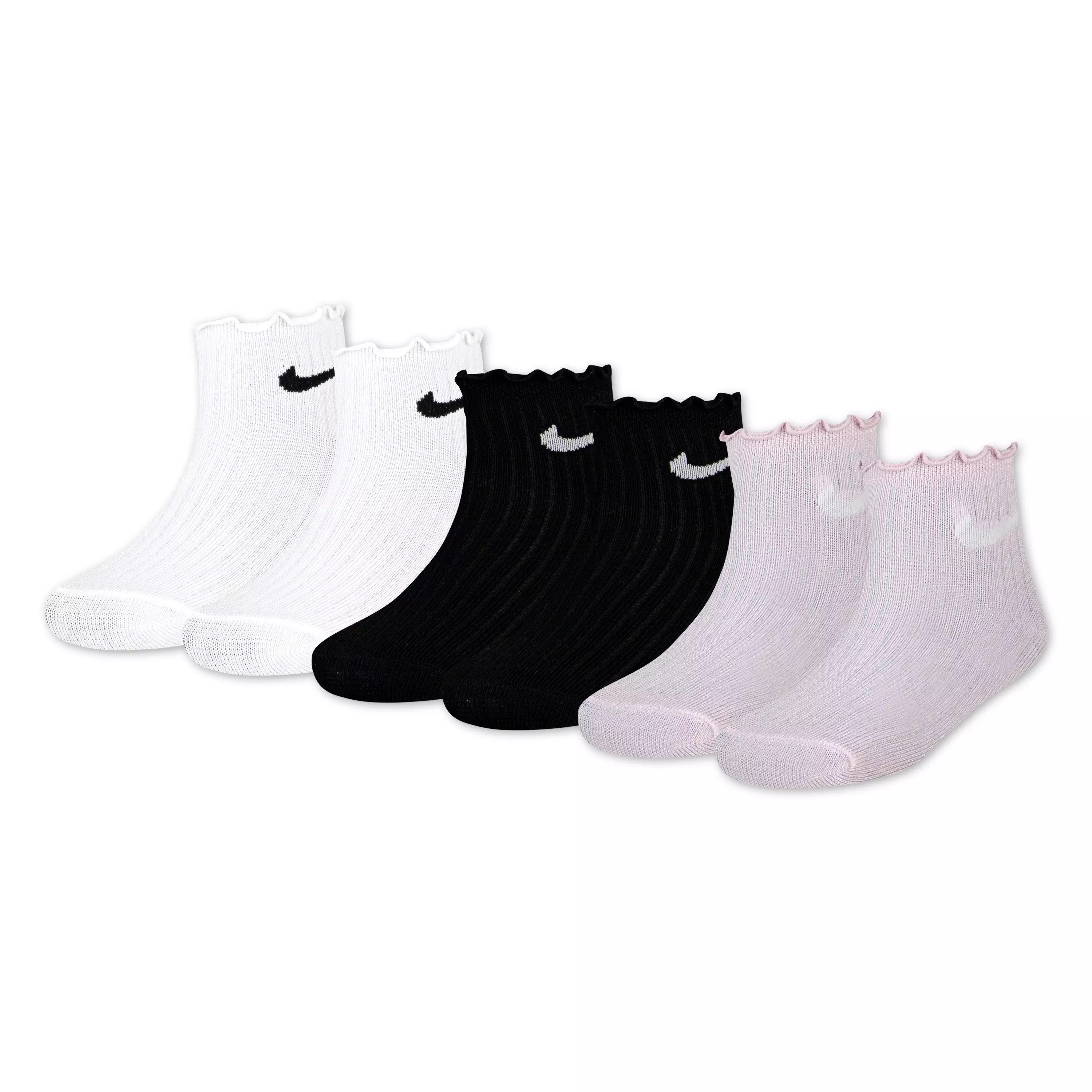Nike Big Girls' Ruffle 6-Pack Ankle Socks Black/White/Pink