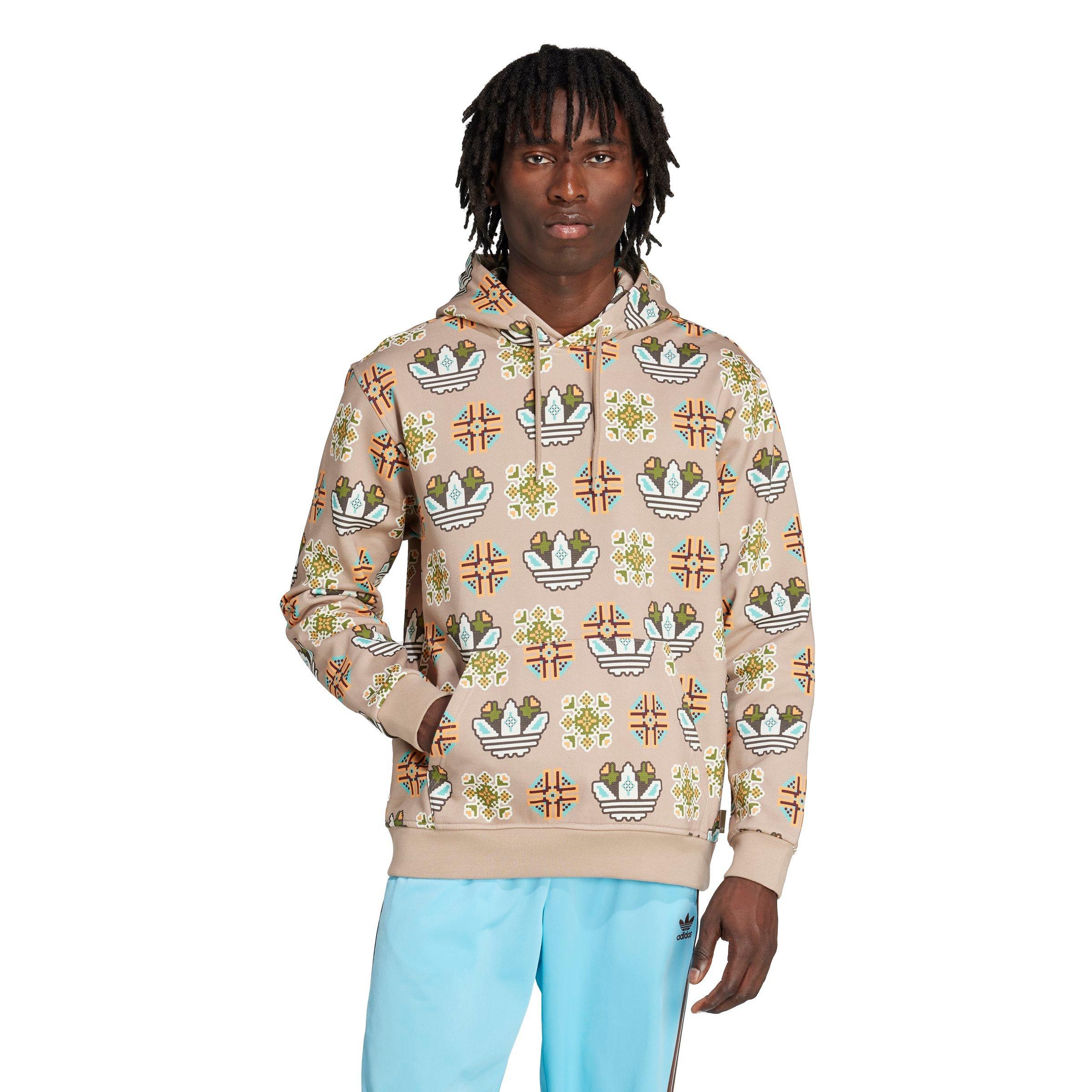 adidas Originals Men's Tile Allover Print Loose Hoodie - KHAKI Thumbnail View 1