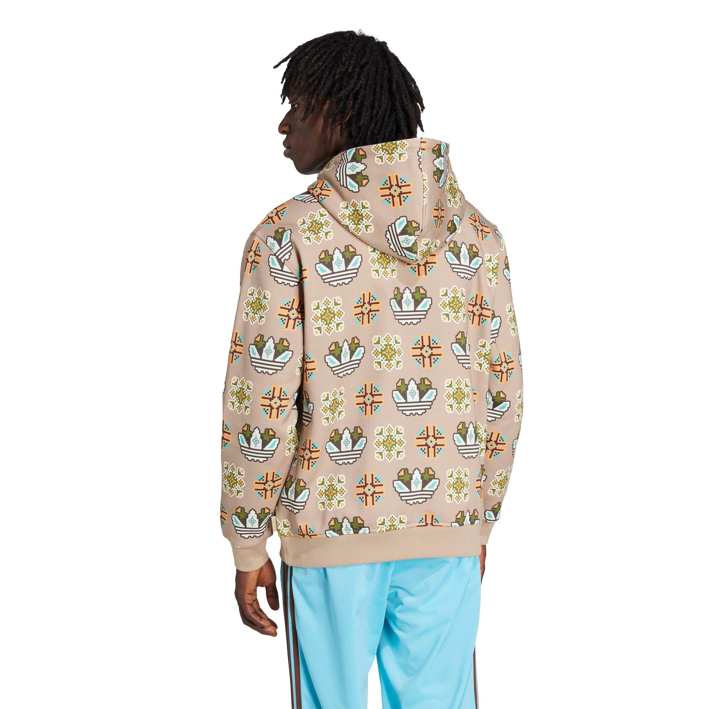 adidas Originals Men's Tile Allover Print Loose Hoodie - KHAKI Thumbnail View 2