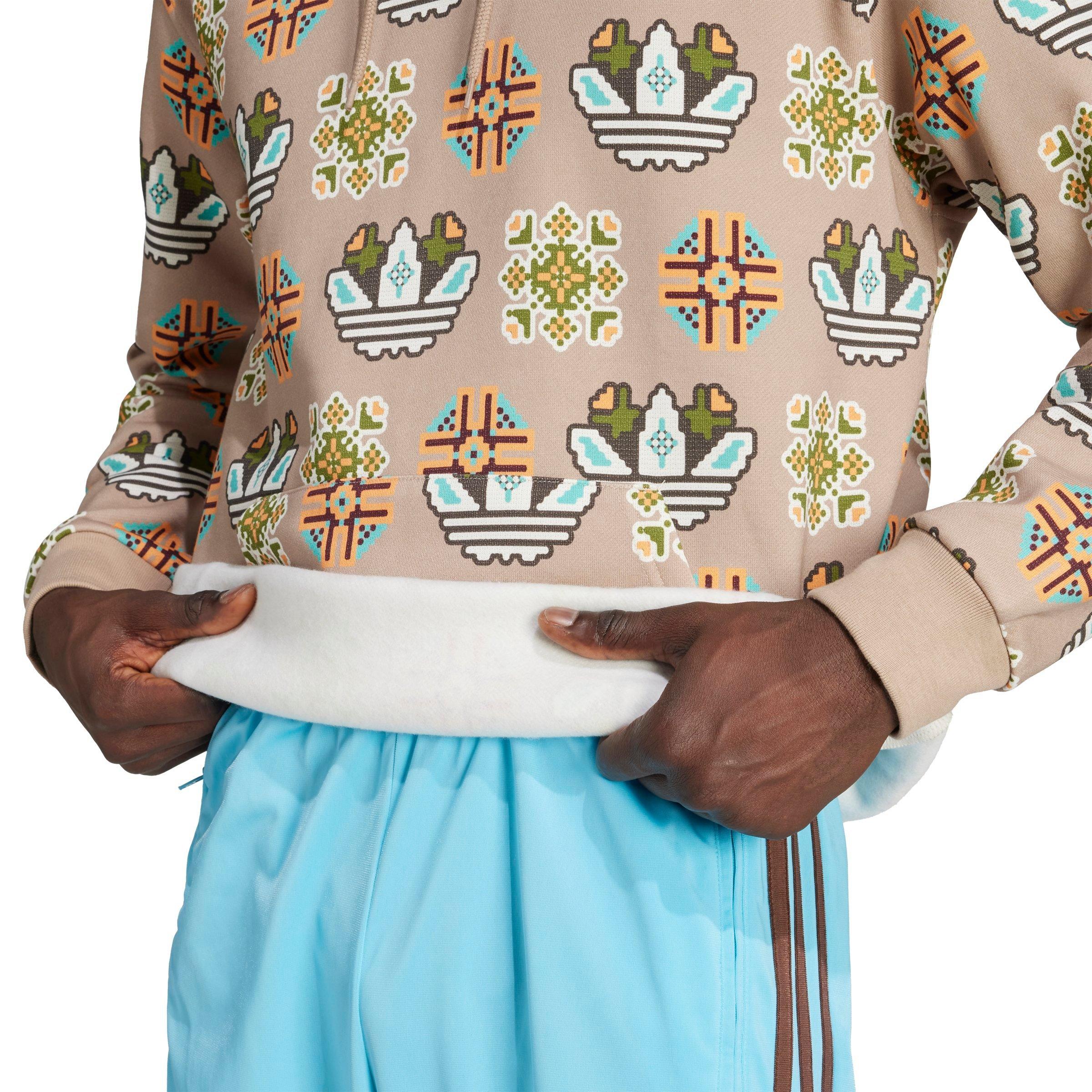 adidas Originals Men's Tile Allover Print Loose Hoodie - KHAKI Thumbnail View 4