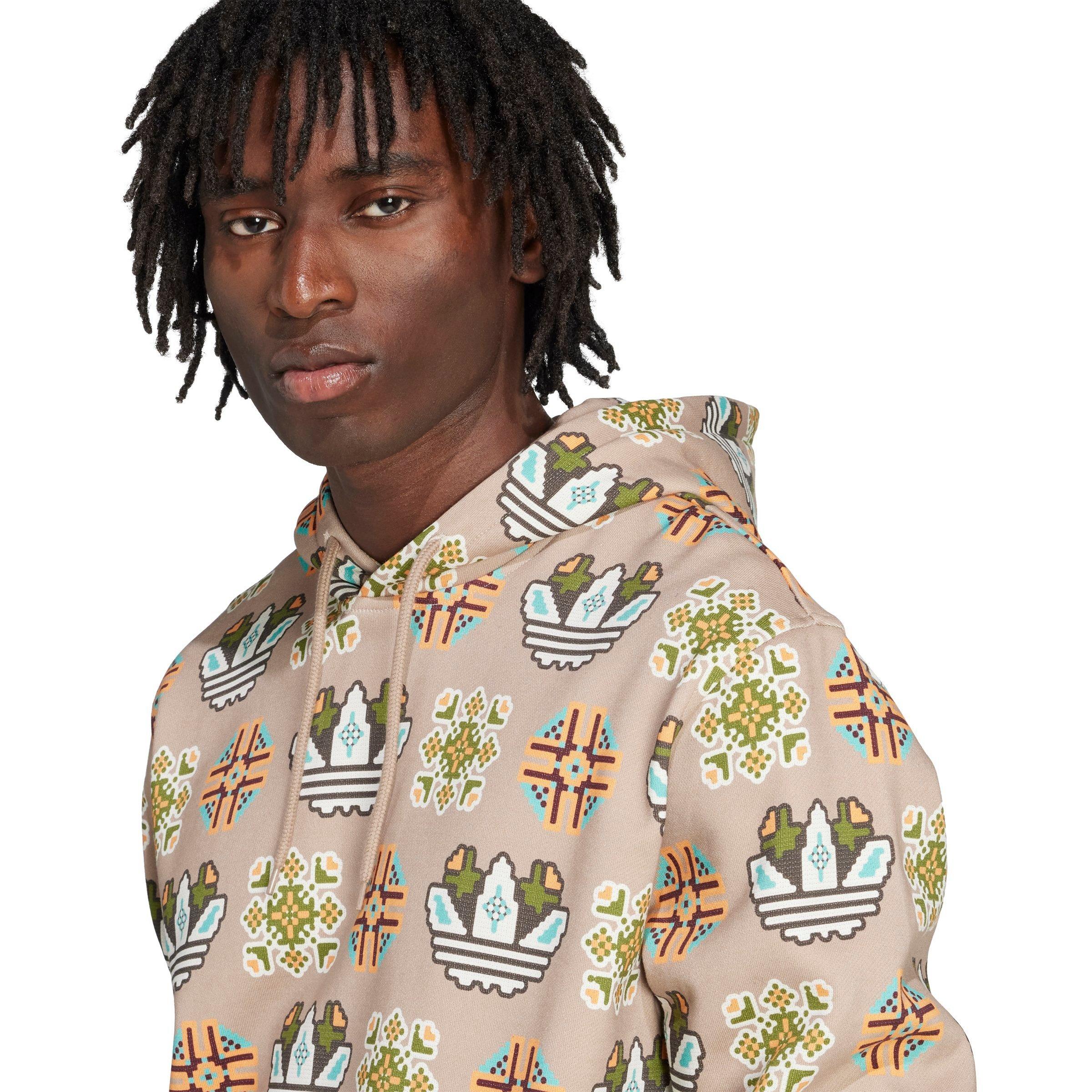 adidas Originals Men's Tile Allover Print Loose Hoodie - KHAKI Thumbnail View 3