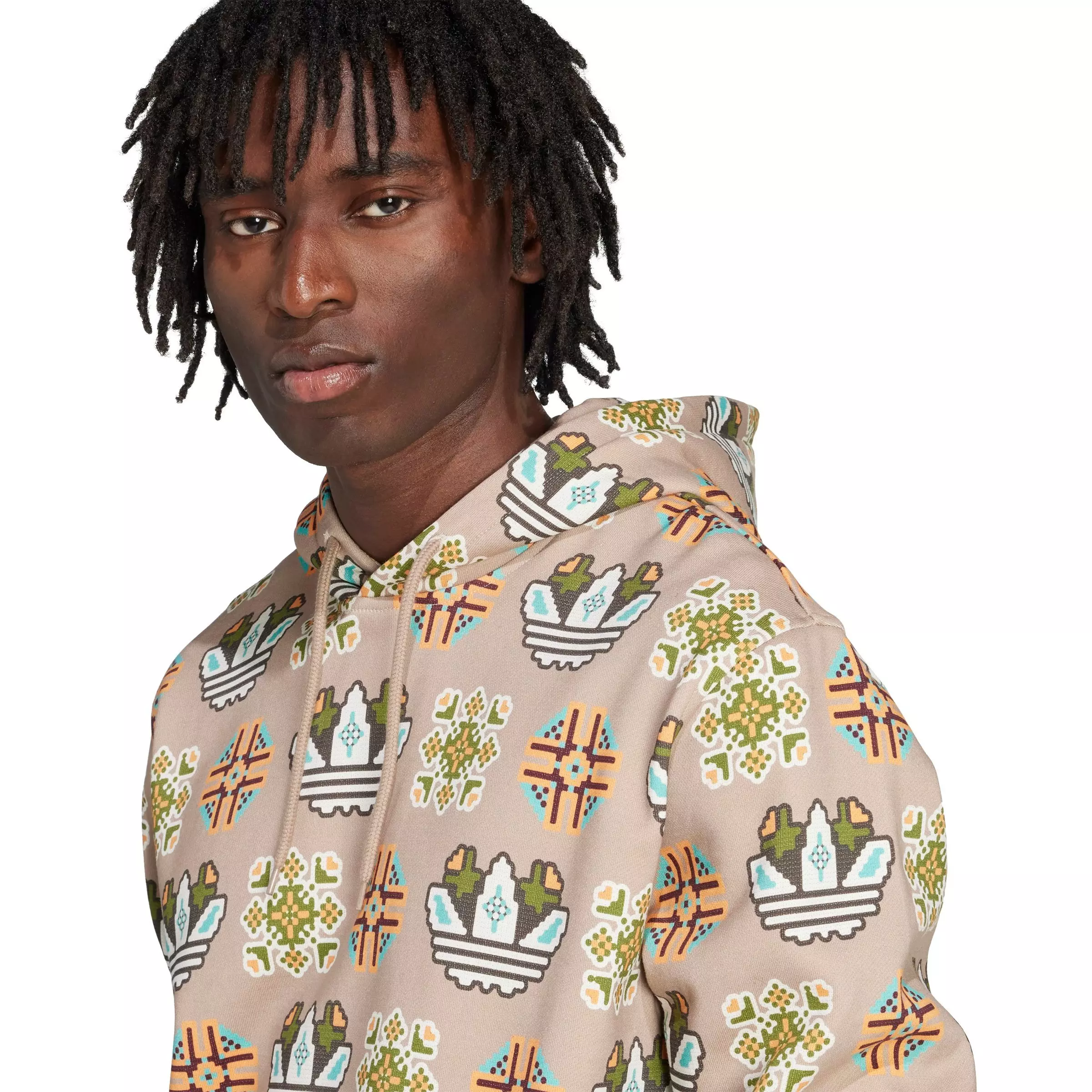 adidas Originals Men's Tile Allover Print Loose Hoodie - KHAKI