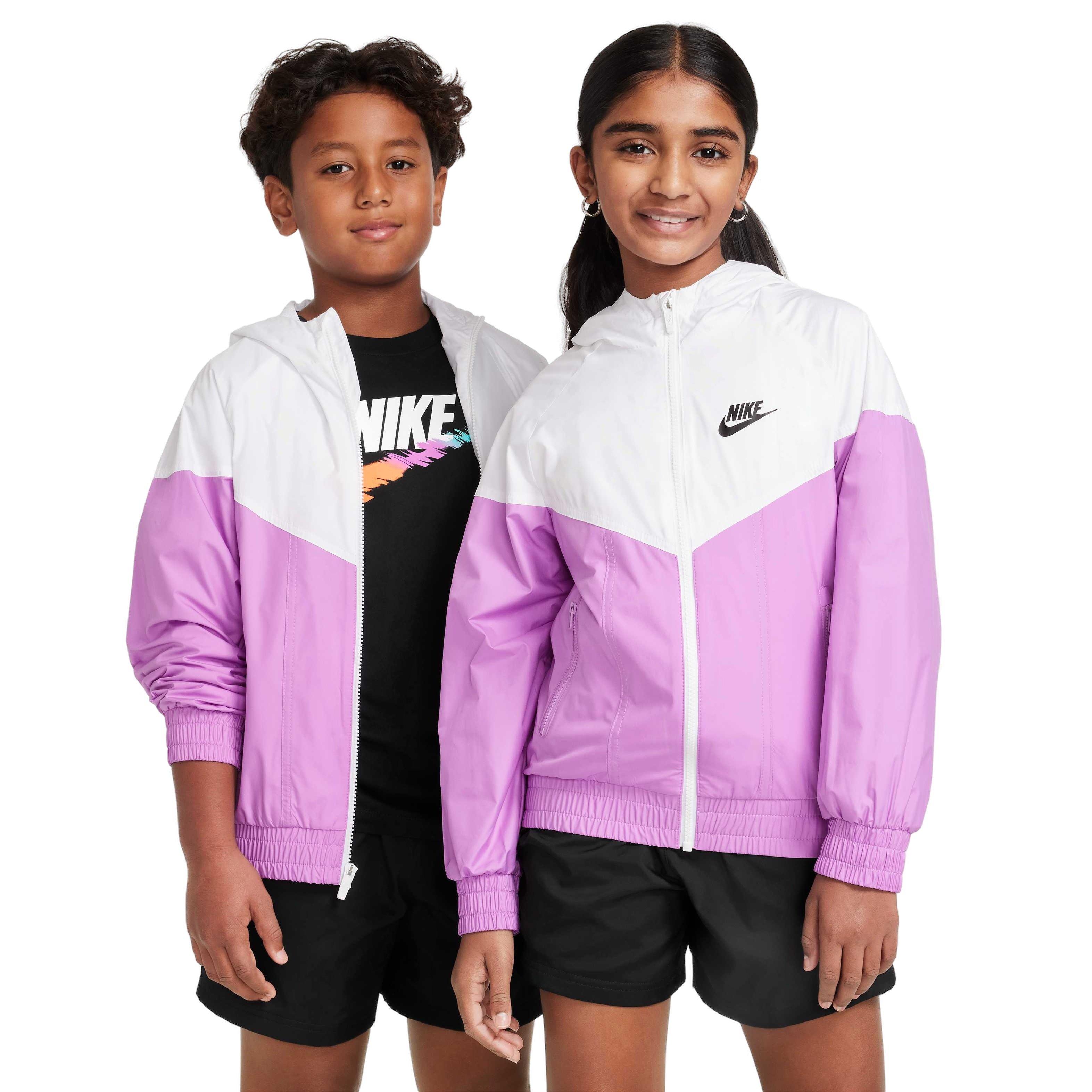 Nike Big Kids' Sportswear Windrunner Hooded Repel Jacket - WHITE/FUCHSIA