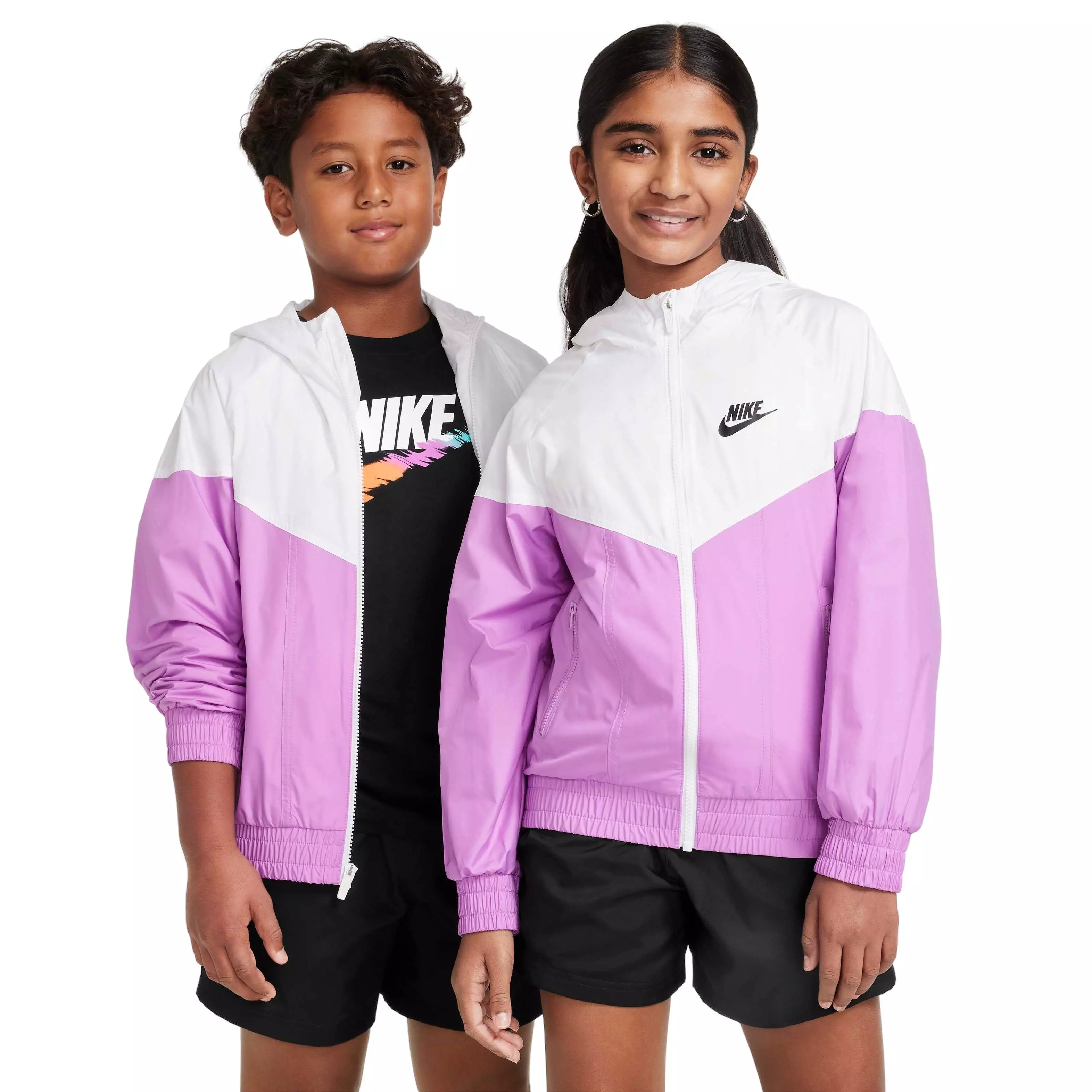 Nike Big Kids' Sportswear Windrunner Hooded Repel Jacket - WHITE/FUCHSIA