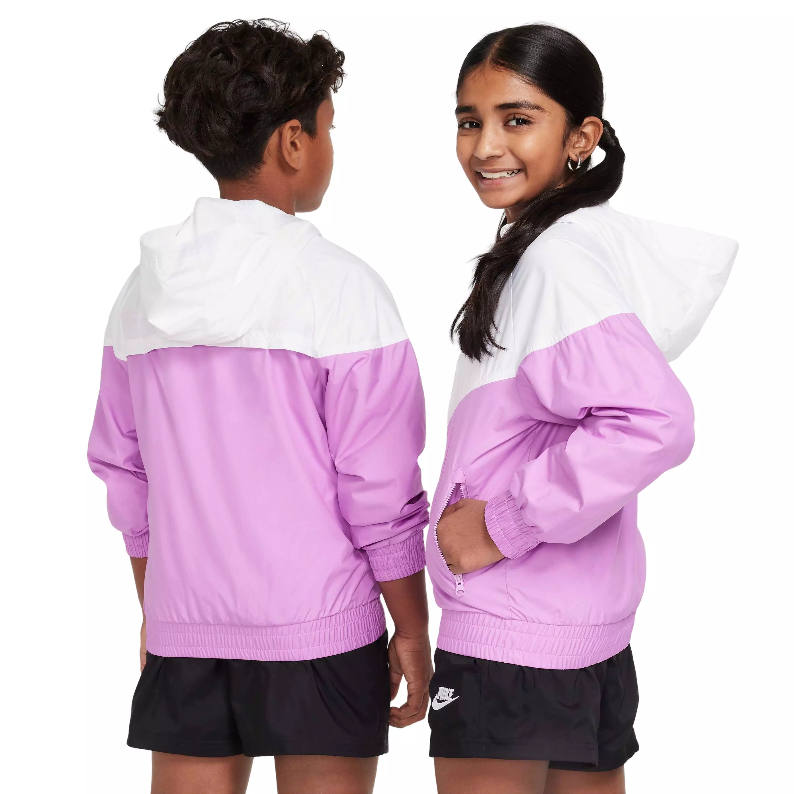 Nike Big Kids' Sportswear Windrunner Hooded Repel Jacket - WHITE/FUCHSIA