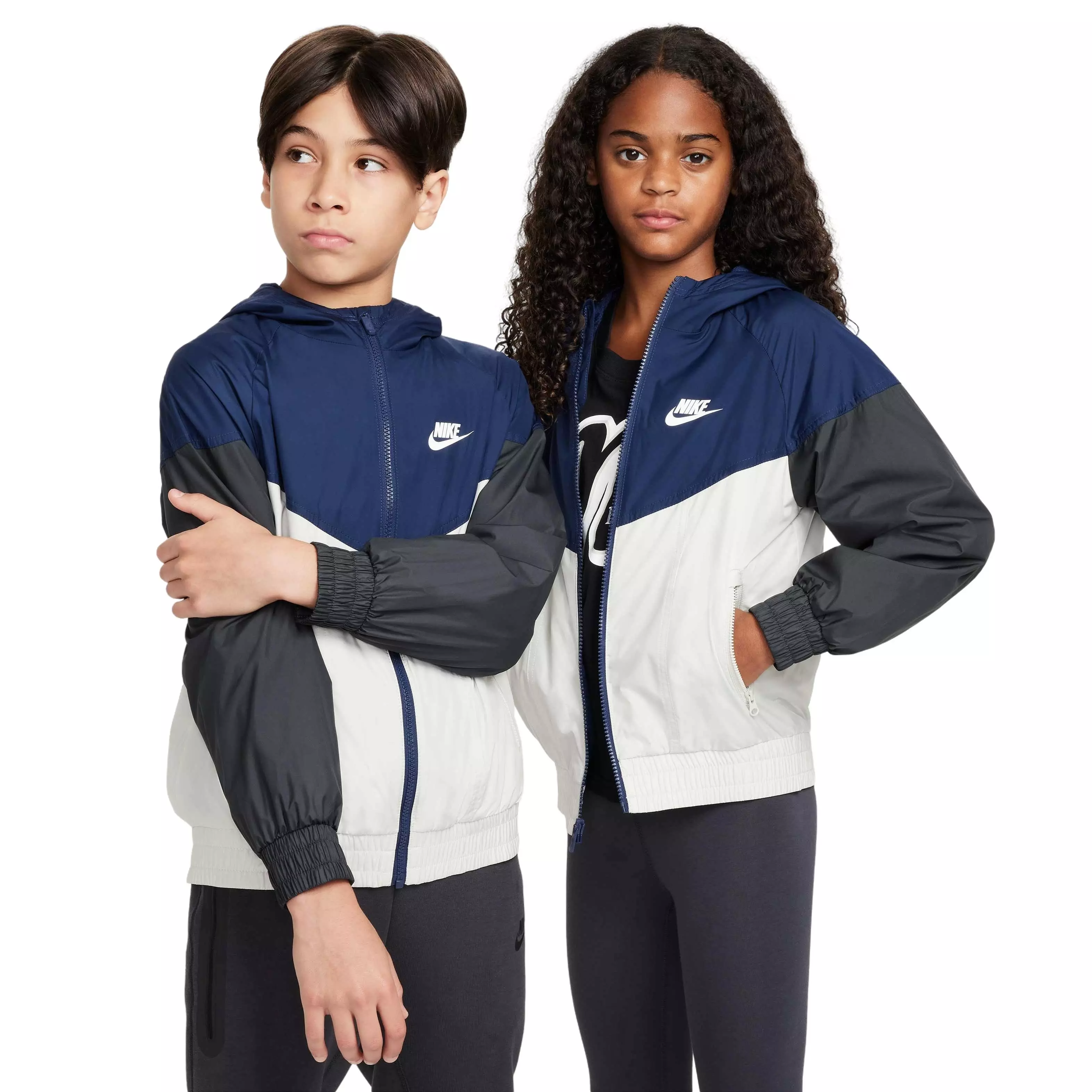 Nike Big Kids' Sportswear Windrunner Hooded Repel Jacket - NAVY/LT BONE