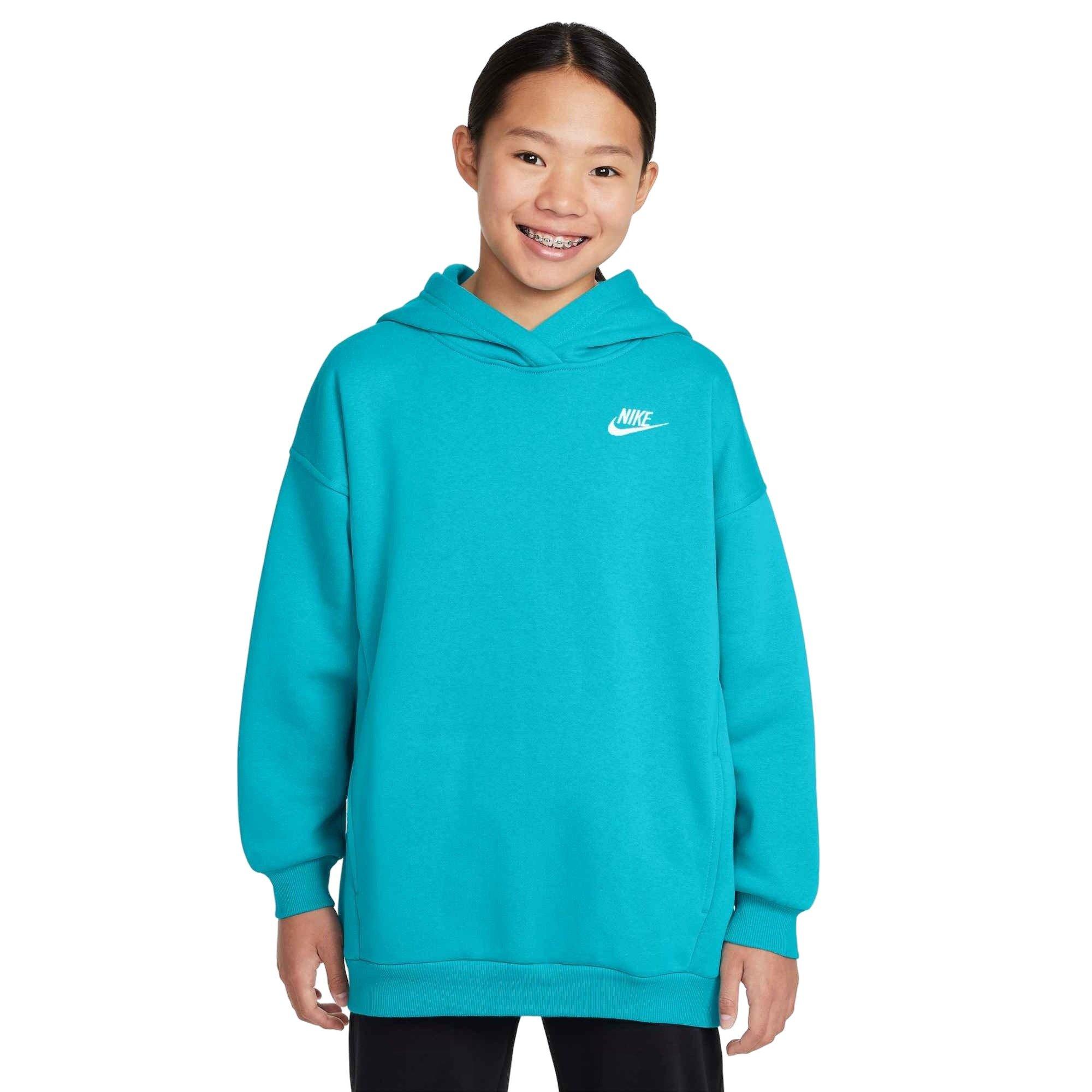 Nike Big Girl' Sportswear Club Fleece Oversized Pullover Hoodie - TURQUOISE  Thumbnail View 1