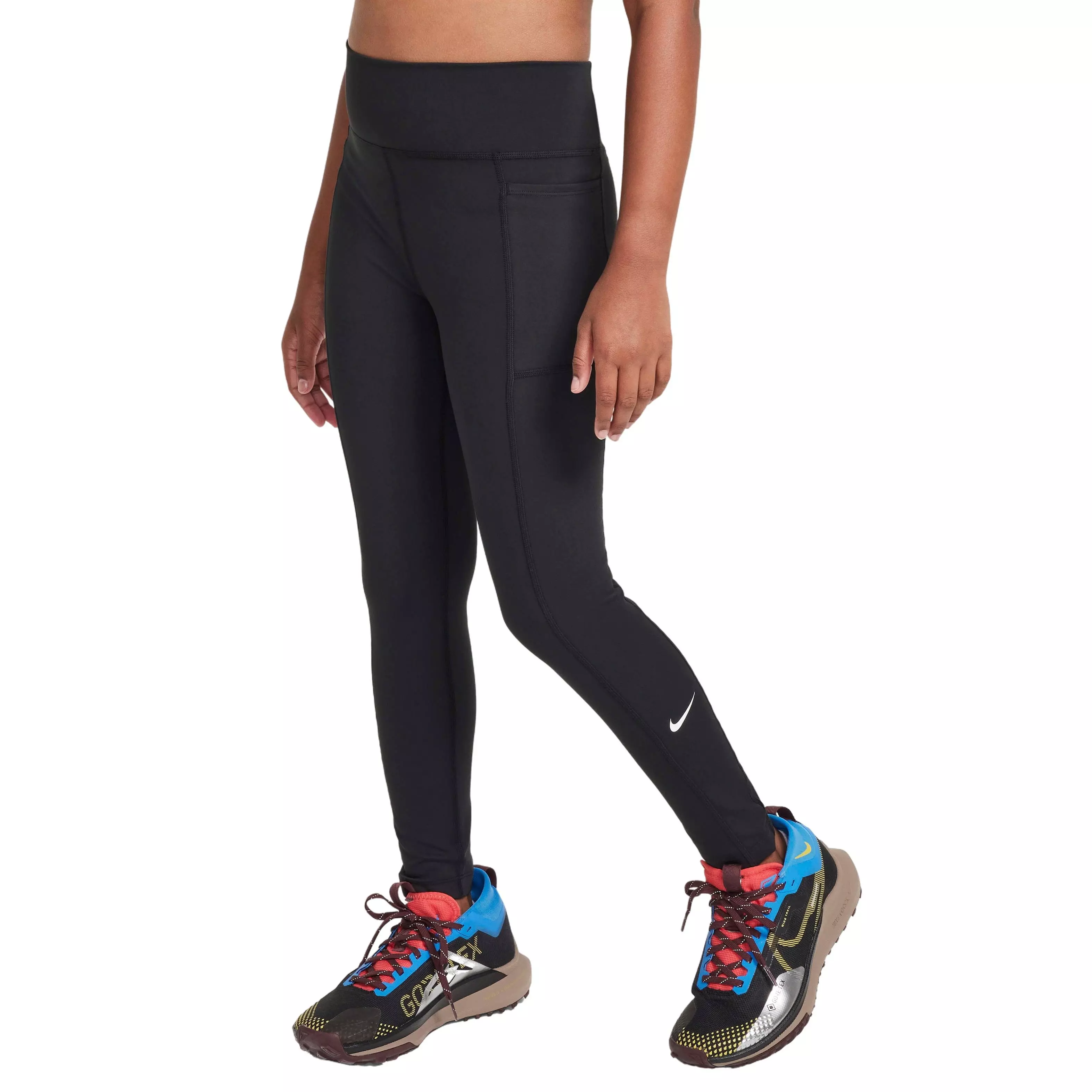 Nike One Big Girls' Dri-FIT High-Waisted Leggings with Pockets -Black - BLACK
