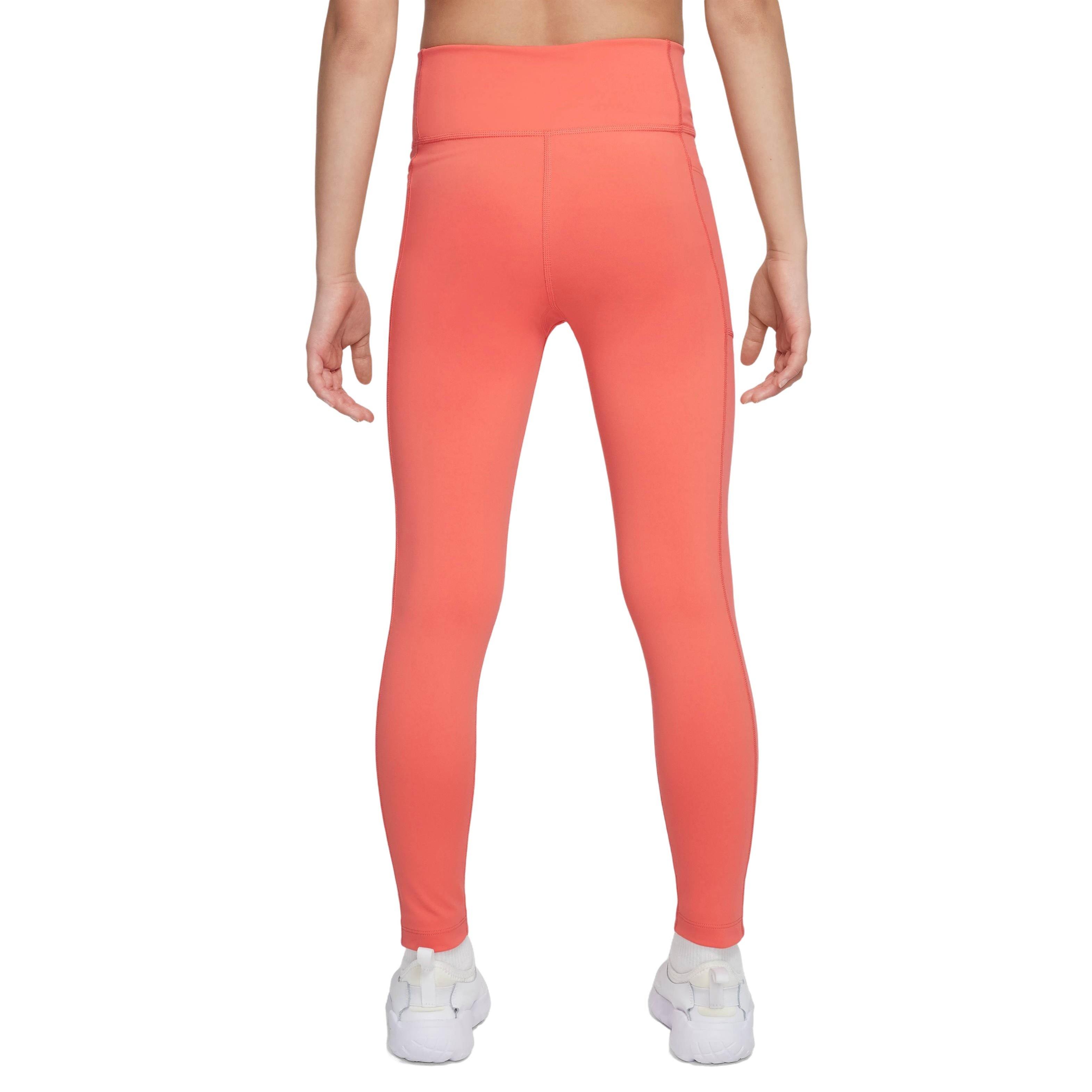 Nike One Dri-FIT High-Waisted​ Big Girls' Orange Leggings with Pockets
