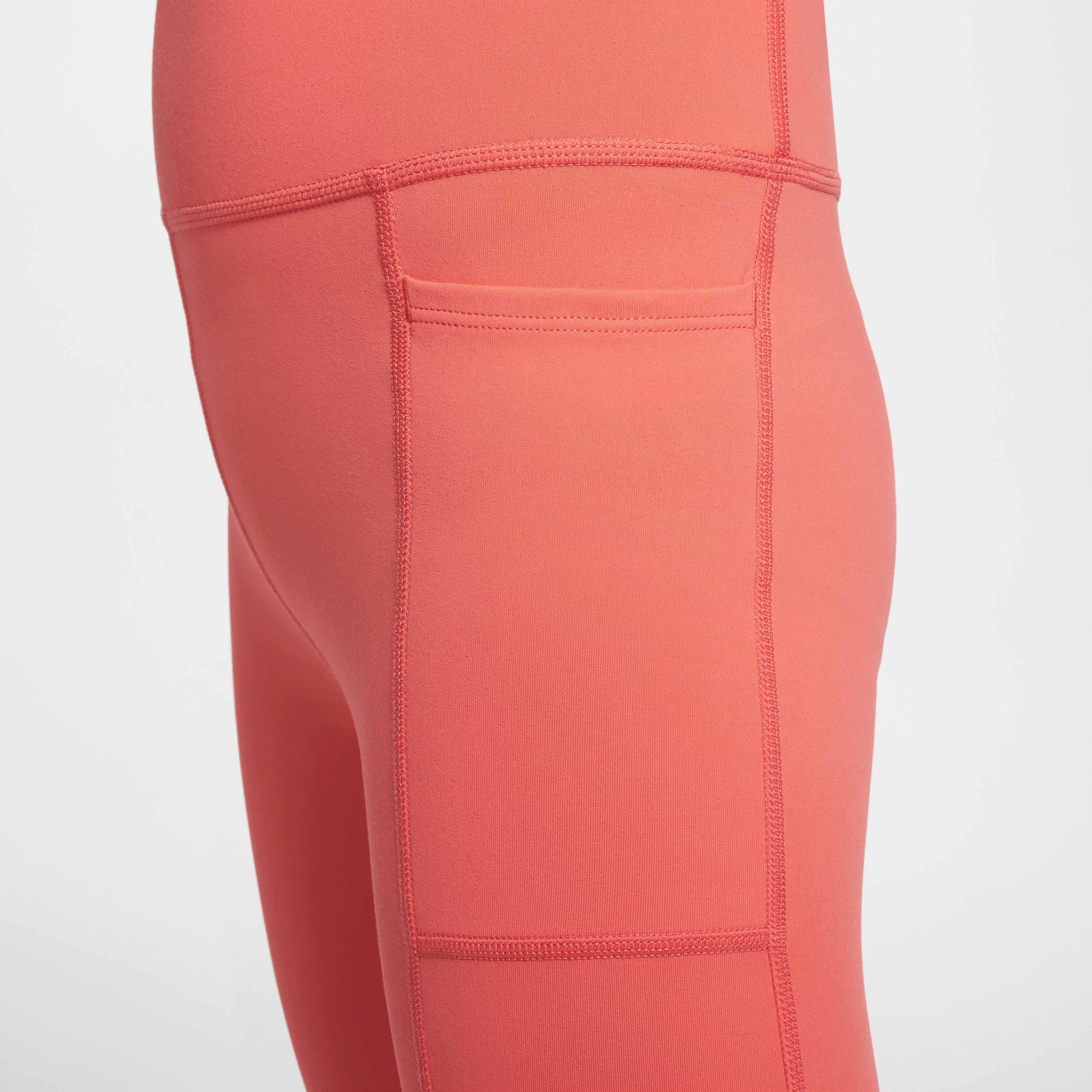 Nike One Dri-FIT High-Waisted​ Big Girls' Orange Leggings with Pockets