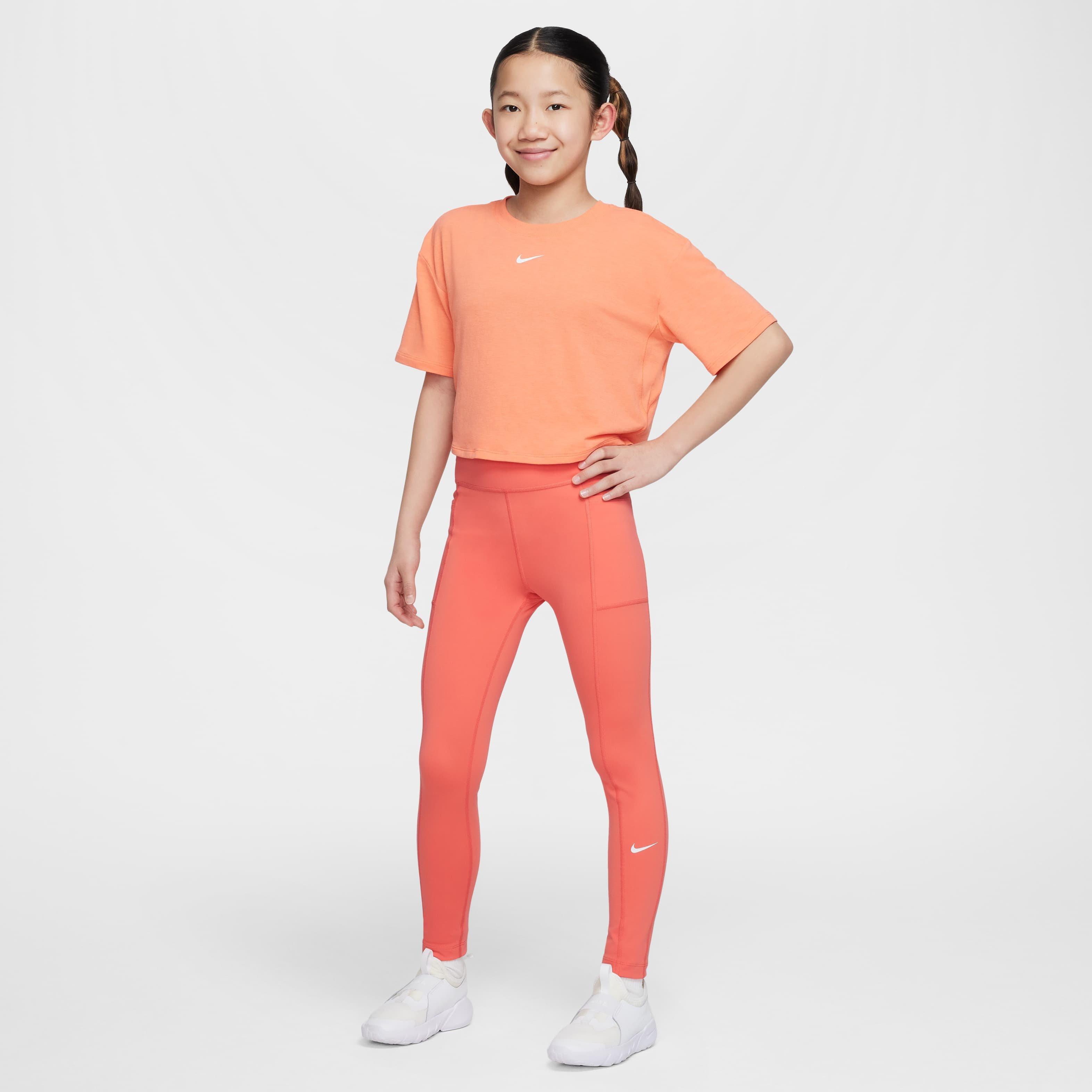 Nike One Dri-FIT High-Waisted​ Big Girls' Orange Leggings with Pockets