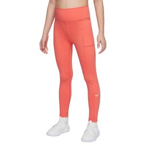 Nike One Big Girls' Dri-FIT High-Waisted Leggings with Pockets -Orange