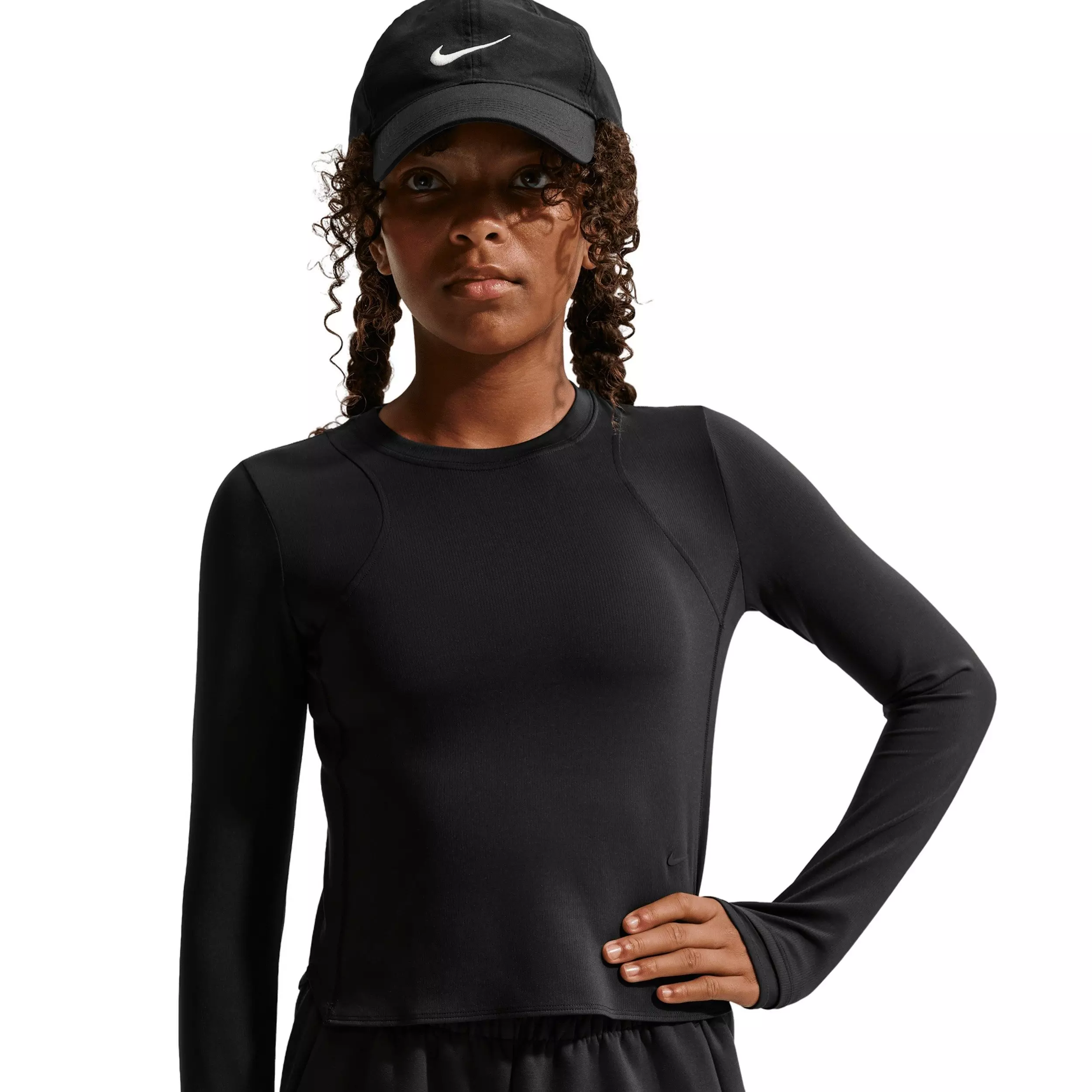 Nike Big Girls' MAVN Dri-FIT Ribbed Long-Sleeve Top -Black - BLACK