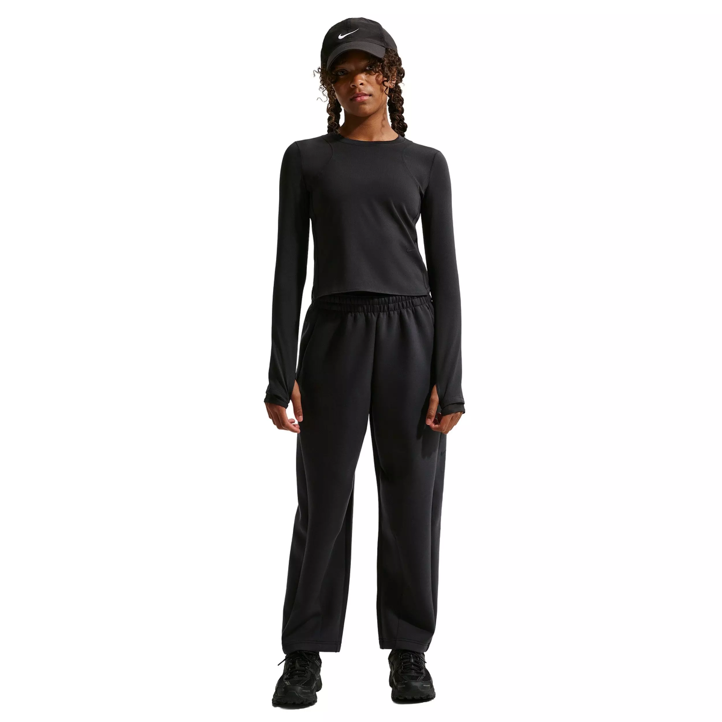 Nike Big Girls' MAVN Dri-FIT Ribbed Long-Sleeve Top -Black - BLACK