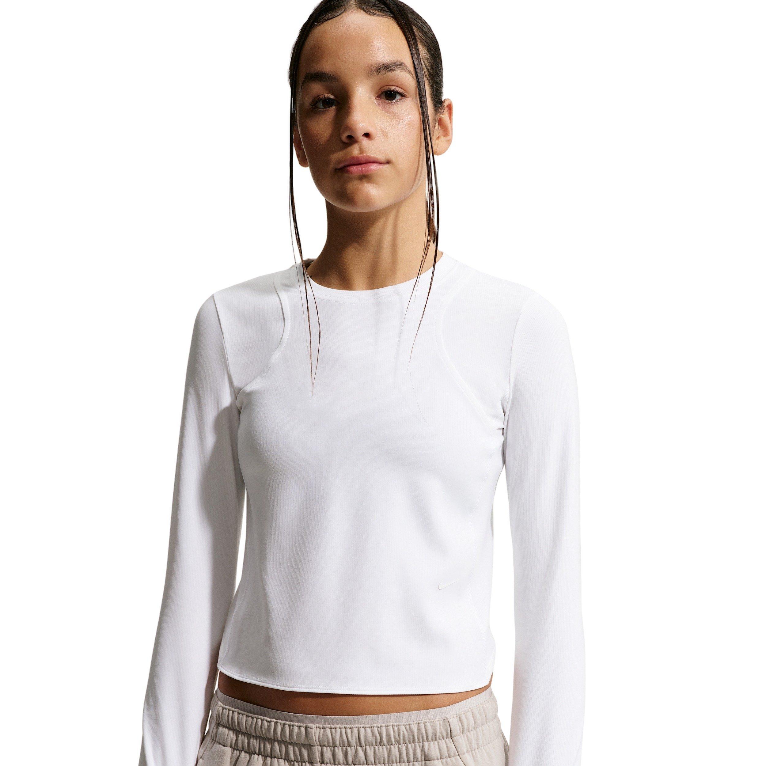 Nike Big Girls' MAVN Dri-FIT Ribbed Long-Sleeve Top -White - WHITE Thumbnail View 1