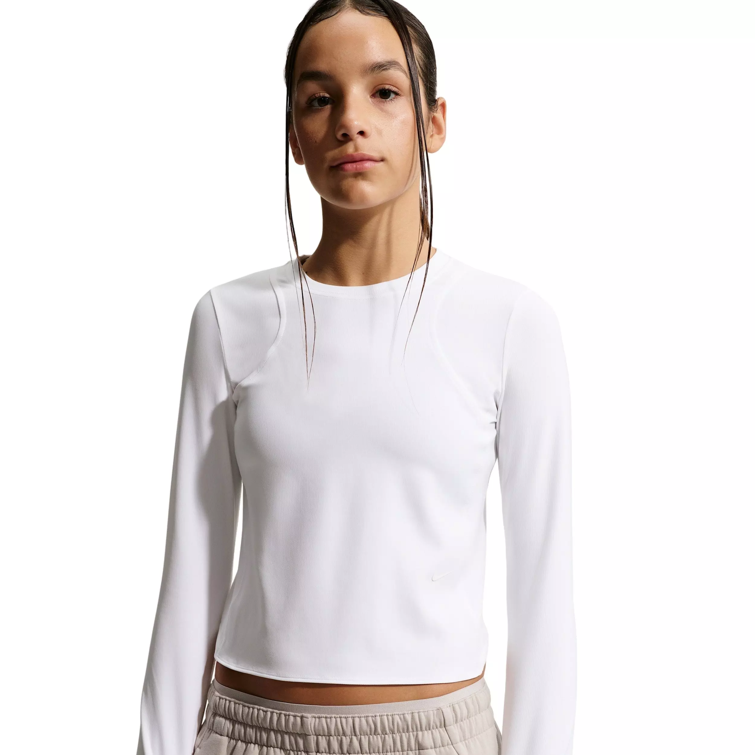 Nike Big Girls' MAVN Dri-FIT Ribbed Long-Sleeve Top -White - WHITE