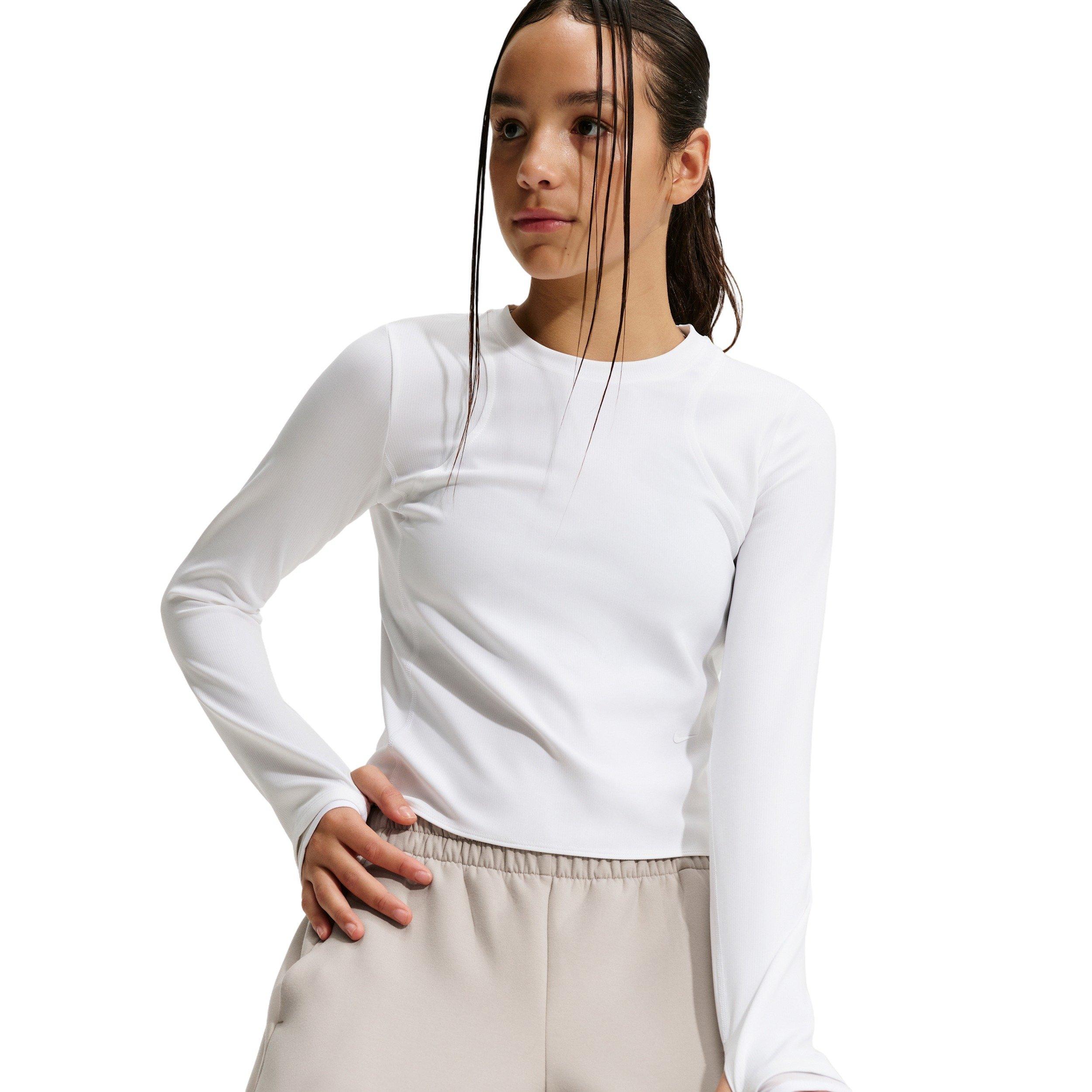 Nike Big Girls' MAVN Dri-FIT Ribbed Long-Sleeve Top -White - WHITE Thumbnail View 3