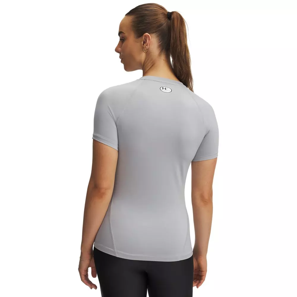 Under Armour Women's HeatGear Compression Short Sleeve Shirt - Grey/Black - GREY/BLACK