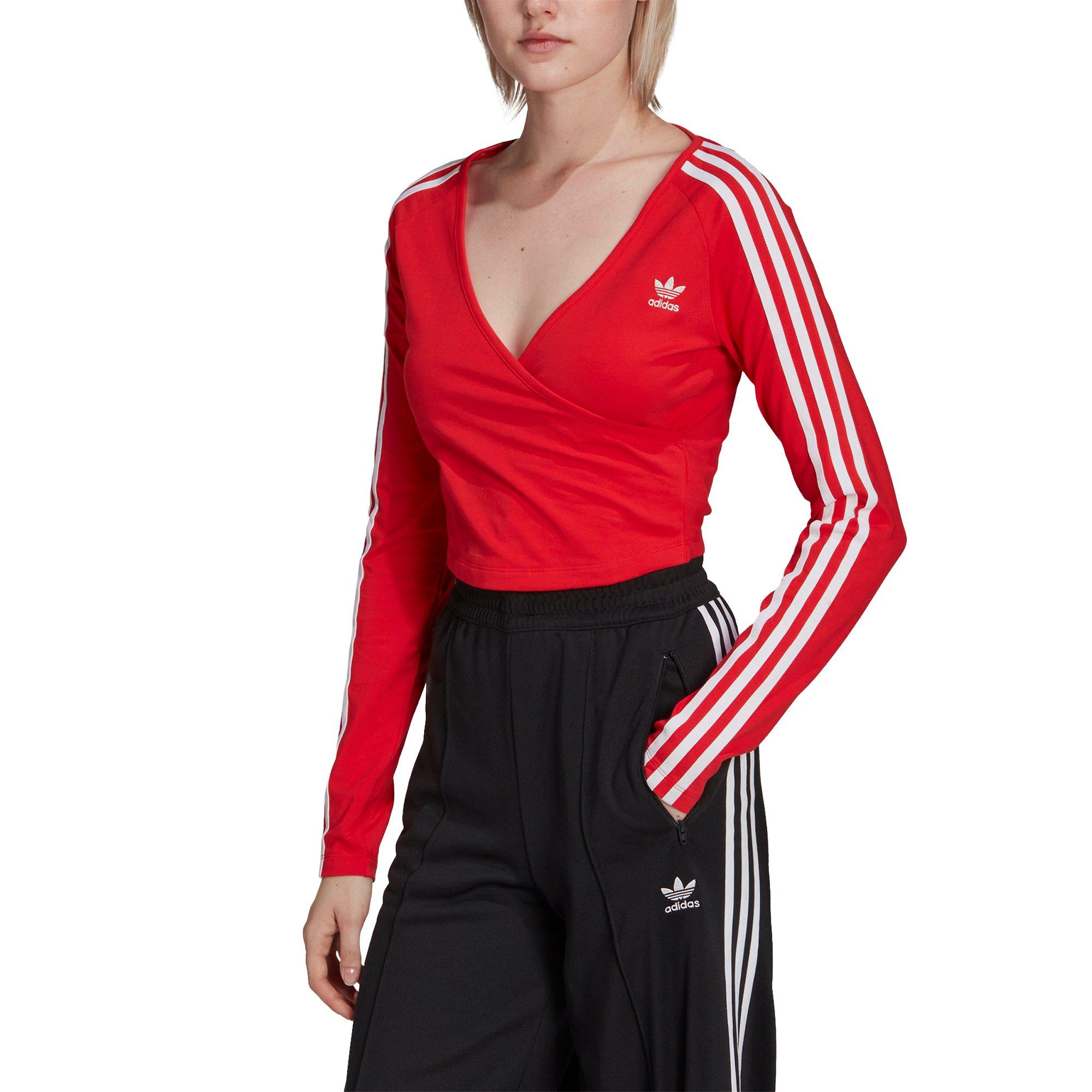 adidas Women\'s Originals Adicolor Classics Cropped Long Sleeve Tee-Red -  Hibbett | City Gear